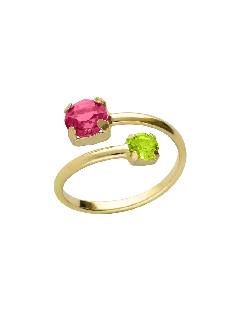 Anillo ajustable Fleur cruzado con cristal en Plata baño Oro