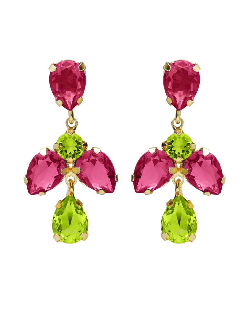 Pendientes largos Fleur lágrima con cristal en Plata baño Oro