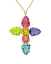 Collar largo cruz Fleur con cristal multicolor en Plata baño Oro