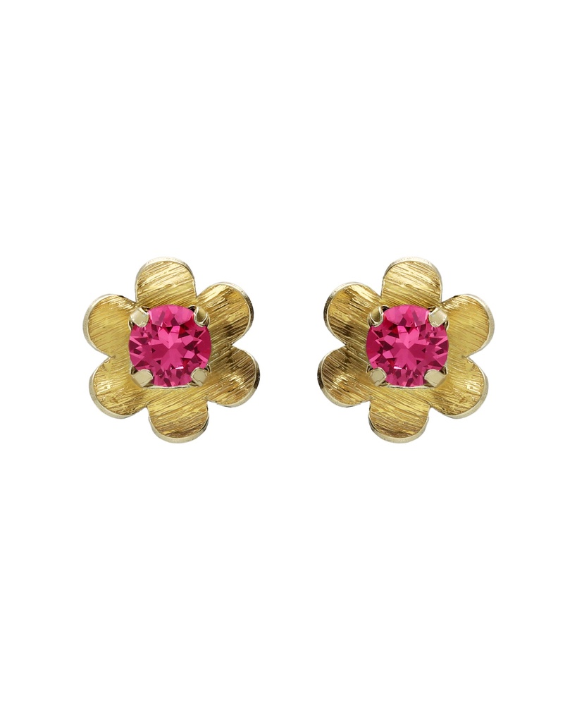 Pendientes botón Fleur flor con cristal en Plata baño Oro