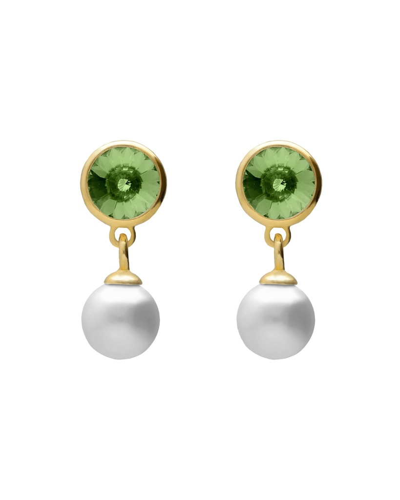 Pendientes cortos Solene con perla y cristal en Plata baño Oro