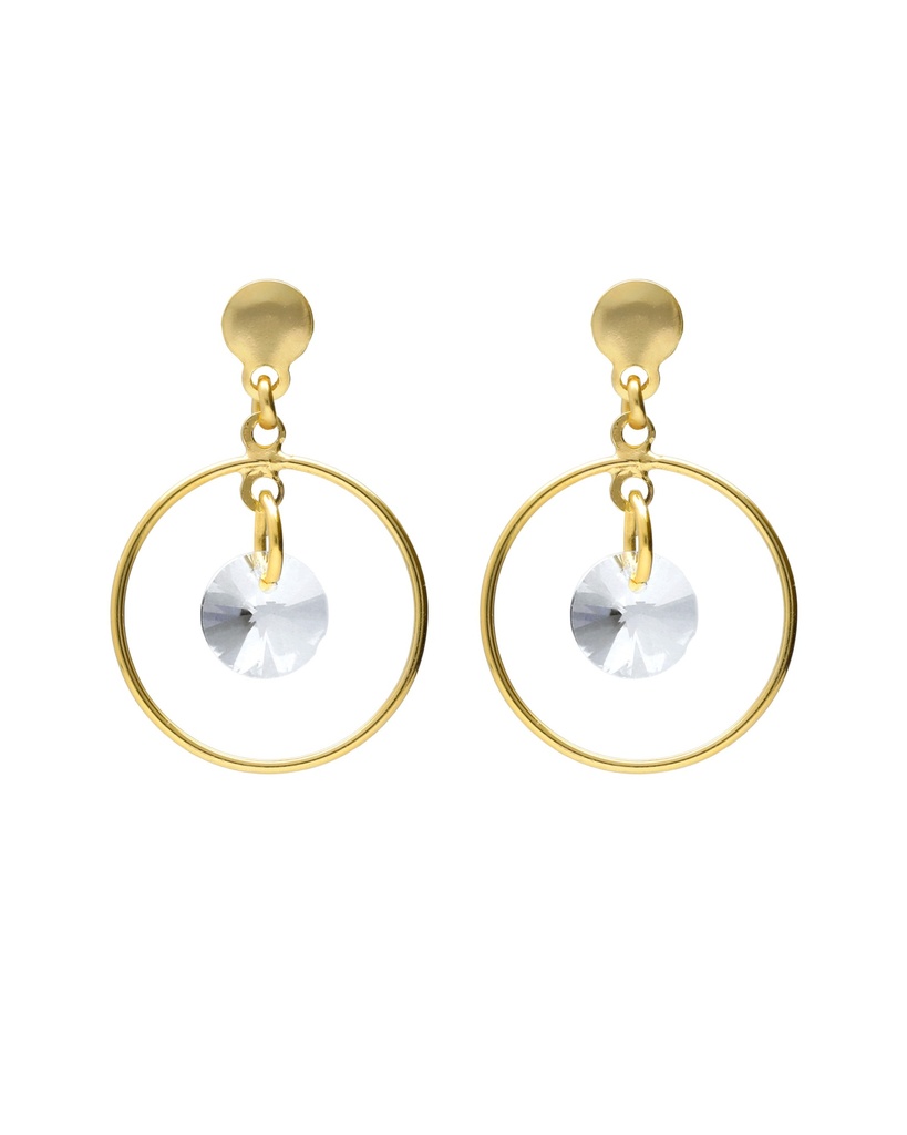 Pendientes cortos Muse círculo con cristal blanco en Plata