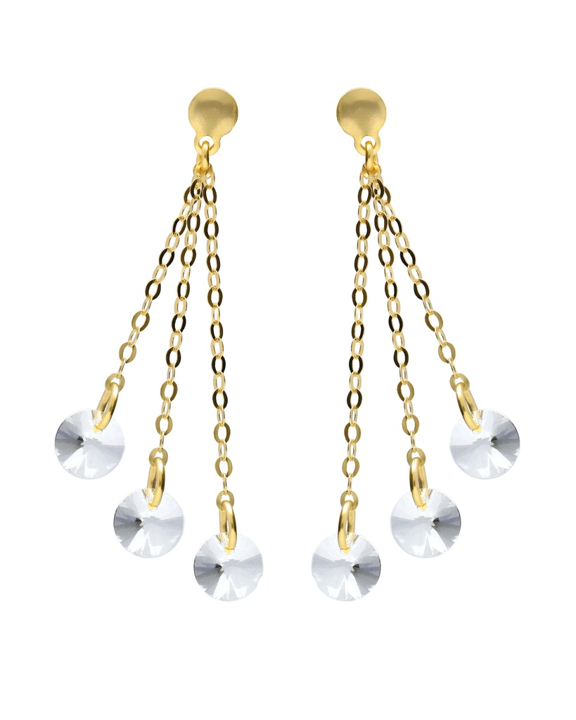 Pendientes largos Muse cadena con cristal blanco en Plata