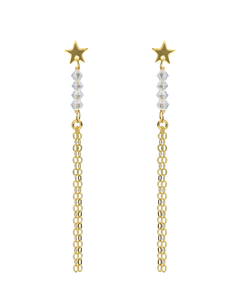Pendientes largos Muse estrella y cadenas con cristal blanco en Plata