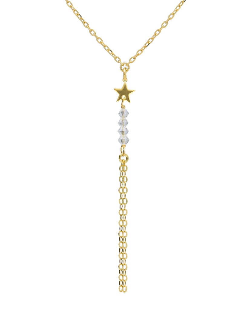Collar largo Muse estrella y cadenas con cristal blanco en Plata