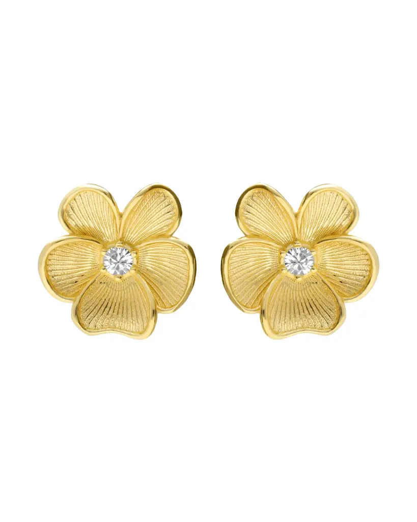 Pendientes botón Origami flor con cristal blanco en Plata