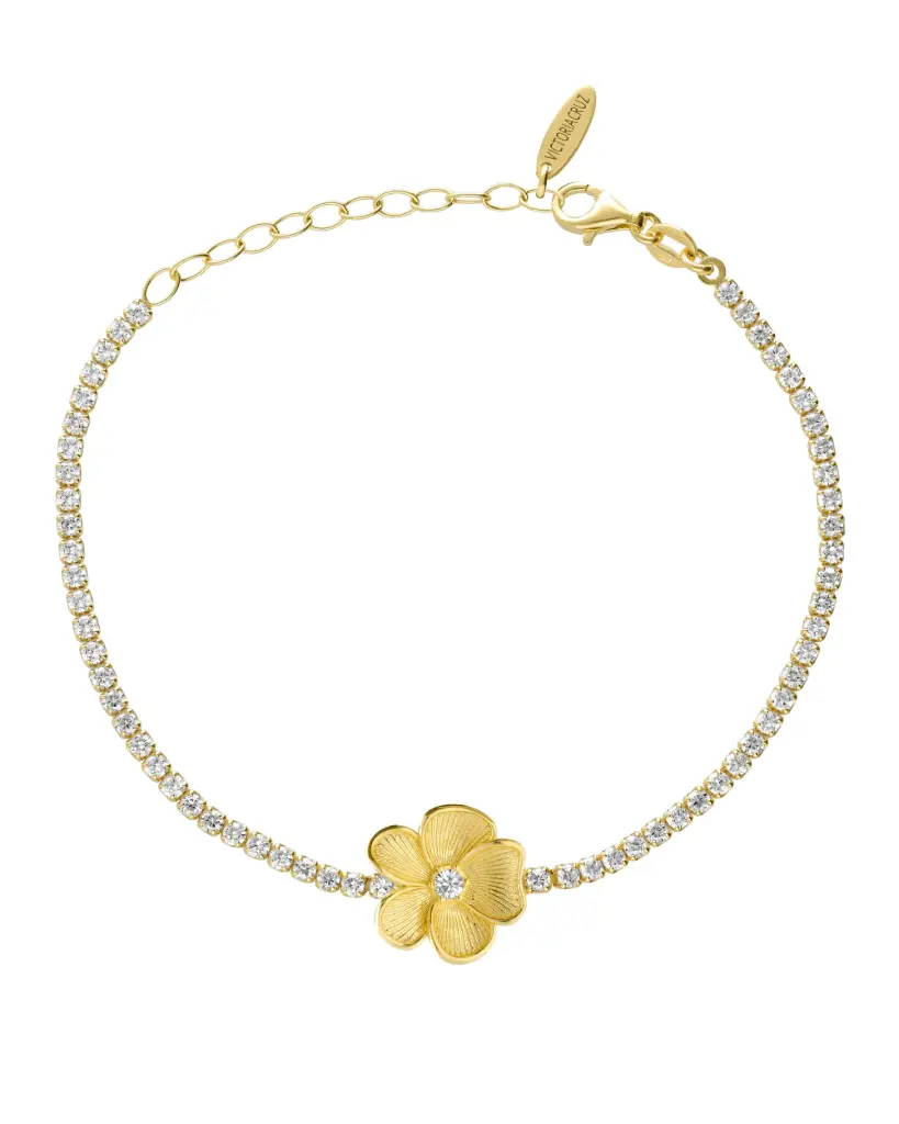 Pulsera Origami flor con cristales riviere en Plata