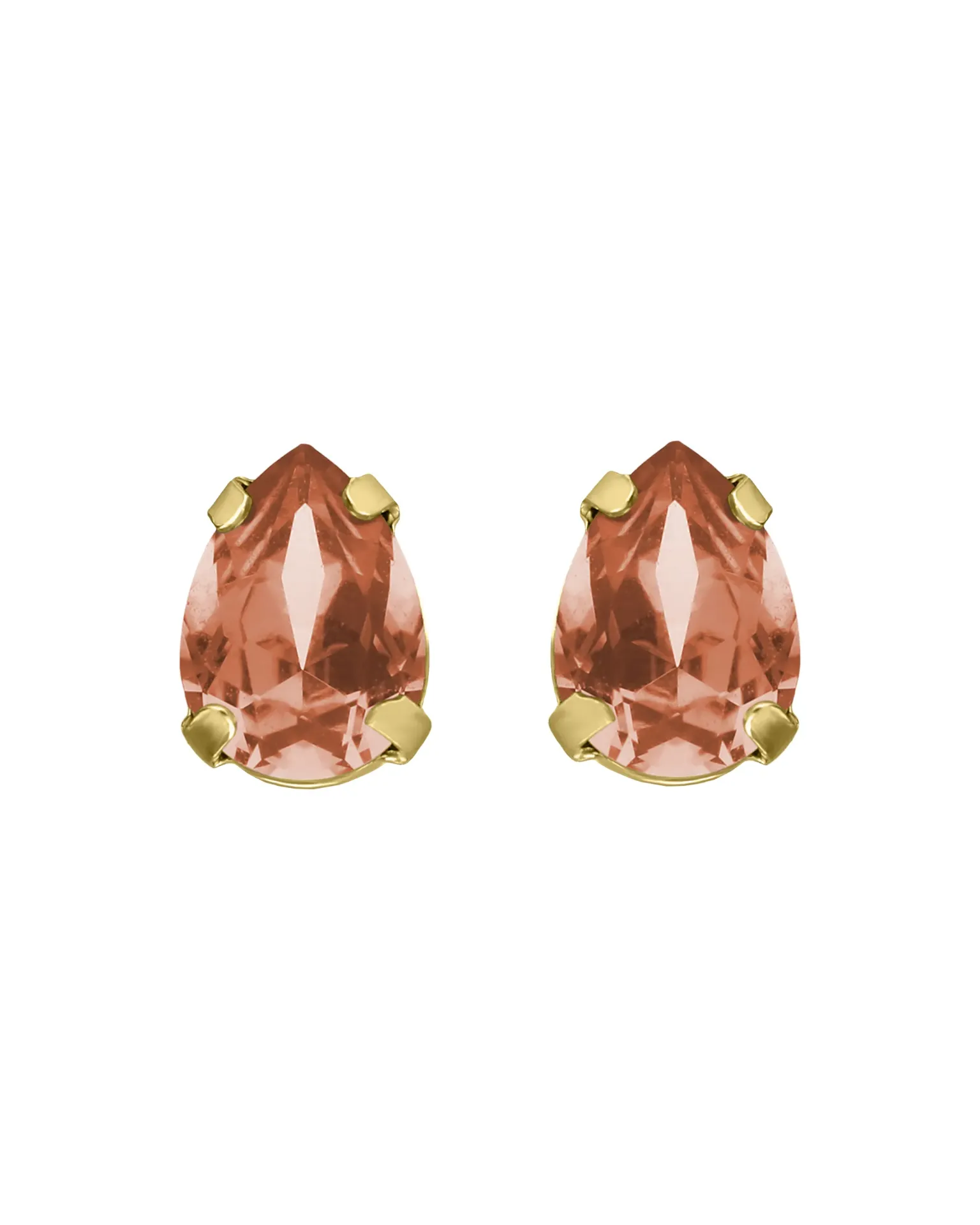 [A5800-24DT] Pendientes botón lágrima con cristal en Plata baño Oro (Rose Peach)