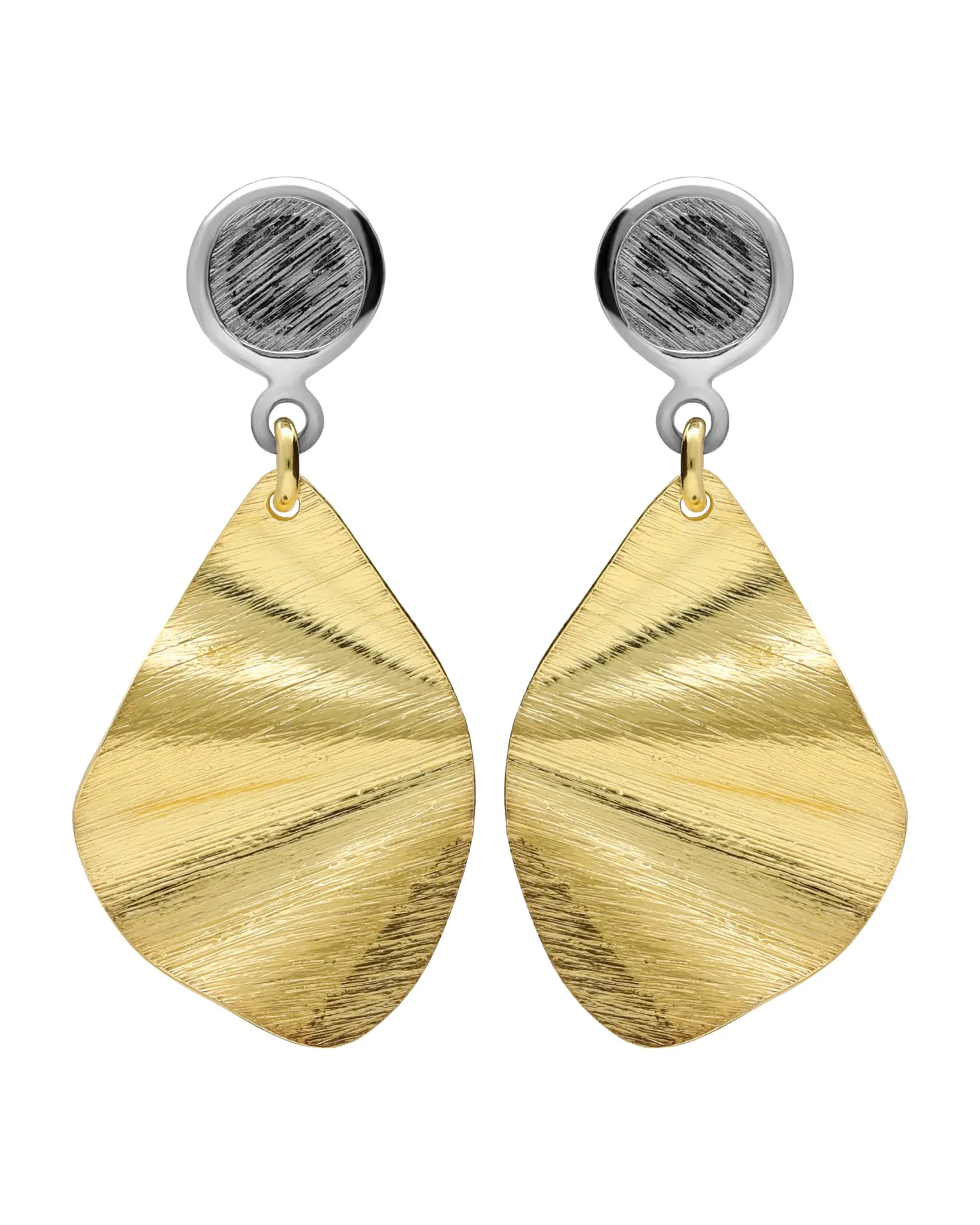Pendientes cortos Presence textura bicolor en Plata baño Oro y Rodio