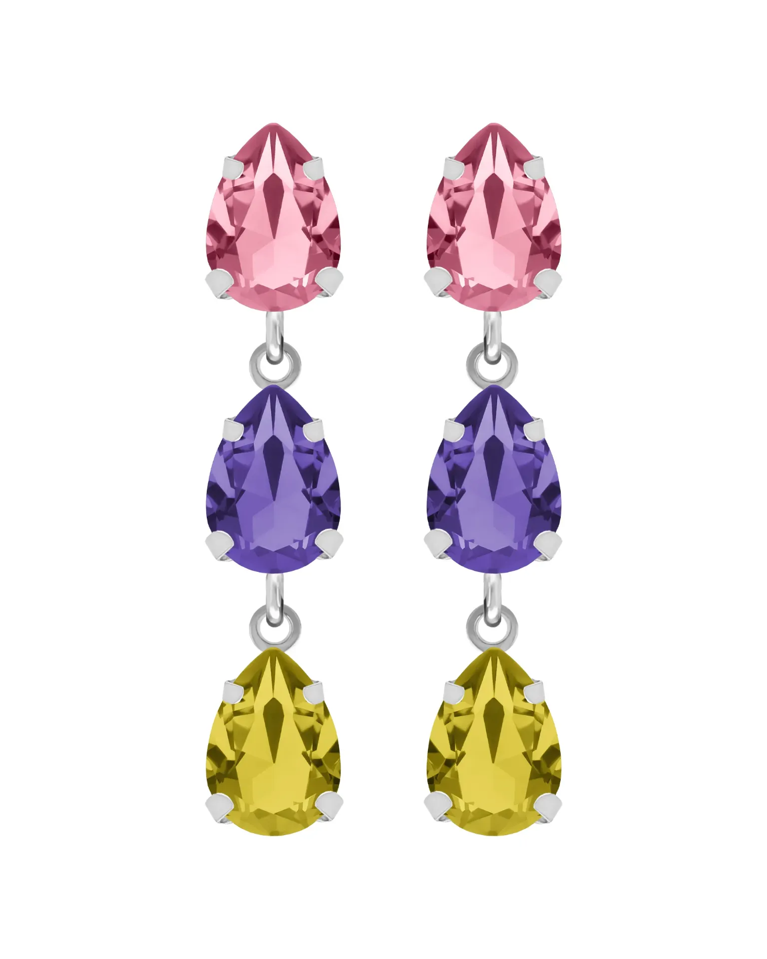 Pendientes largos Move lágrima con cristal multicolor en Plata baño Rodio