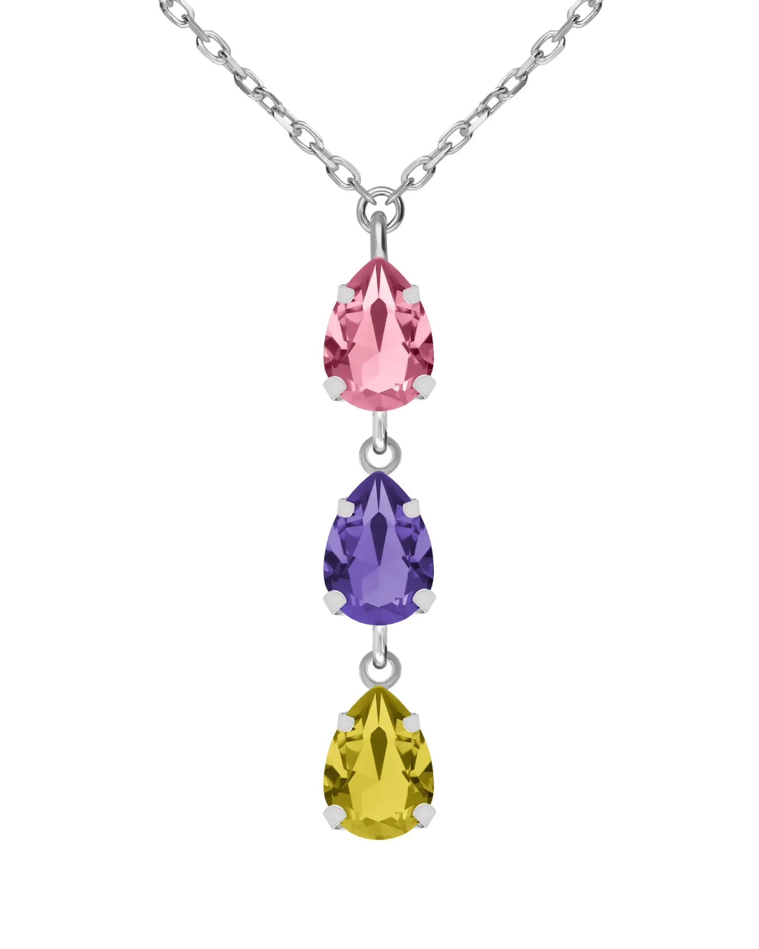 Collar largo Move lágrima con cristal multicolor en Plata baño Rodio