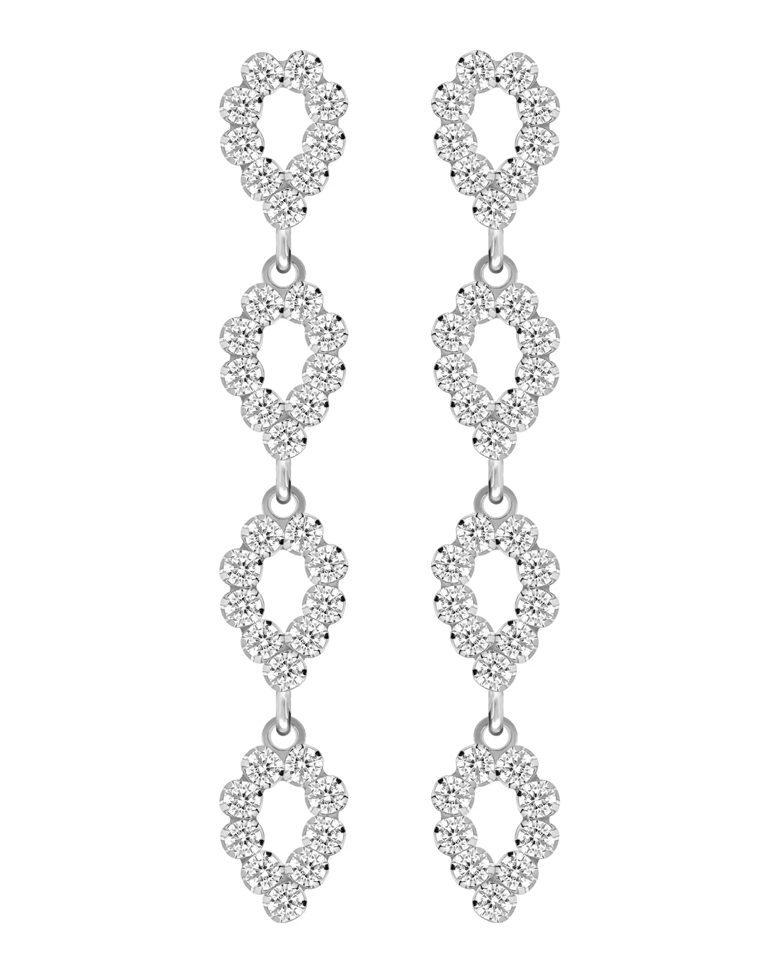 Pendientes largos Move lágrima con cristales riviere blanco en Plata baño Rodio