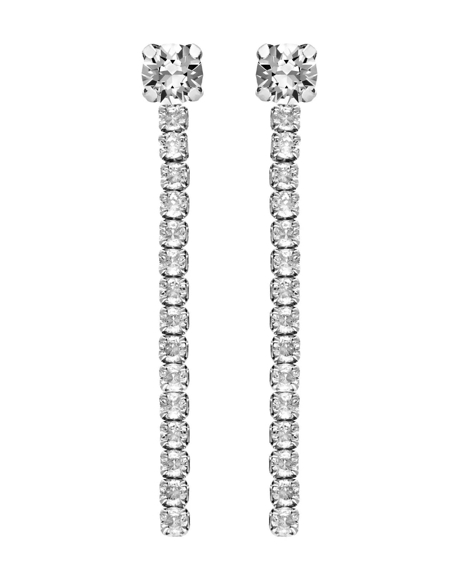Pendientes largos Move con cristales riviere blanco en Plata baño Rodio