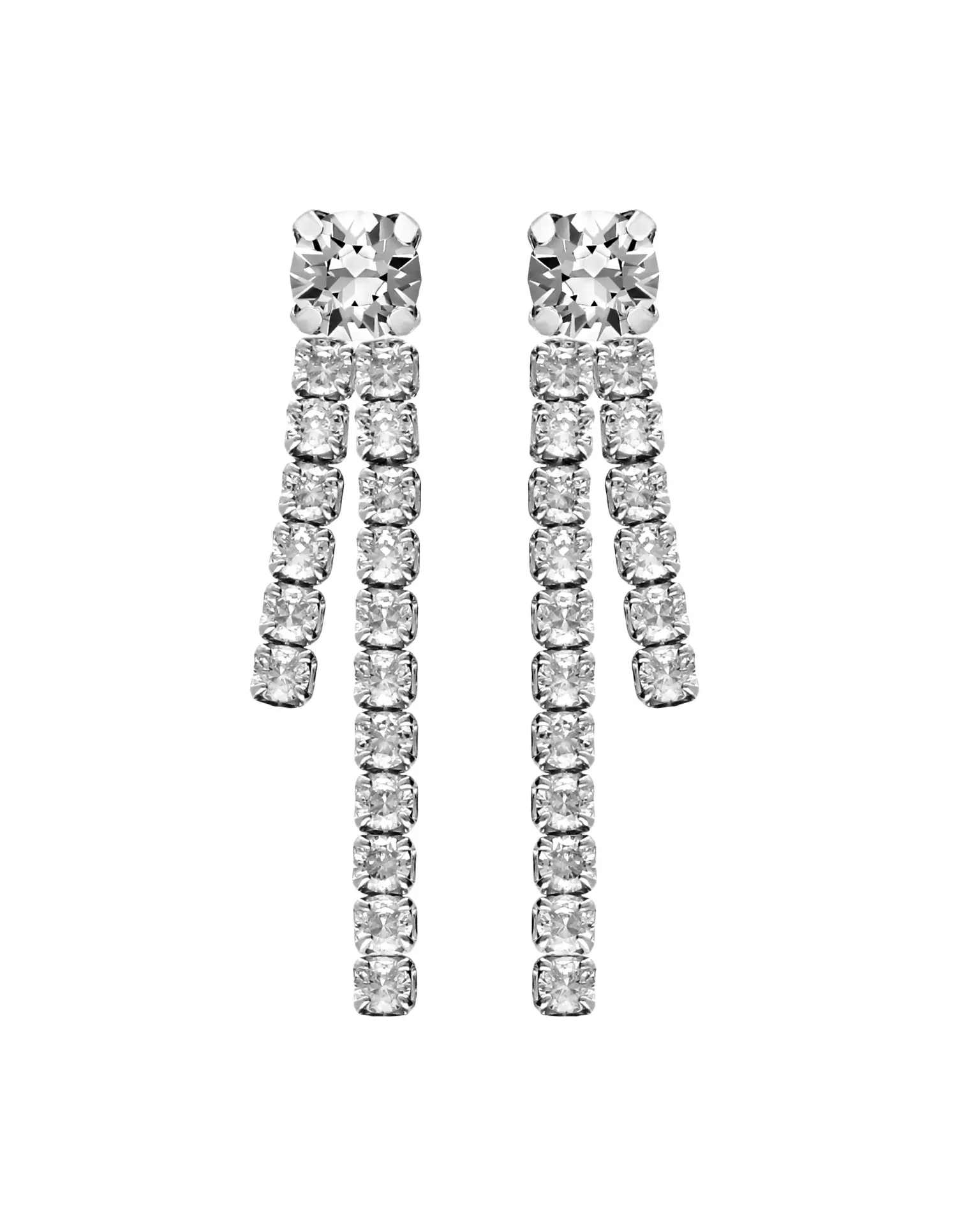 Pendientes cortos Move con cristales riviere blanco en Plata baño Rodio