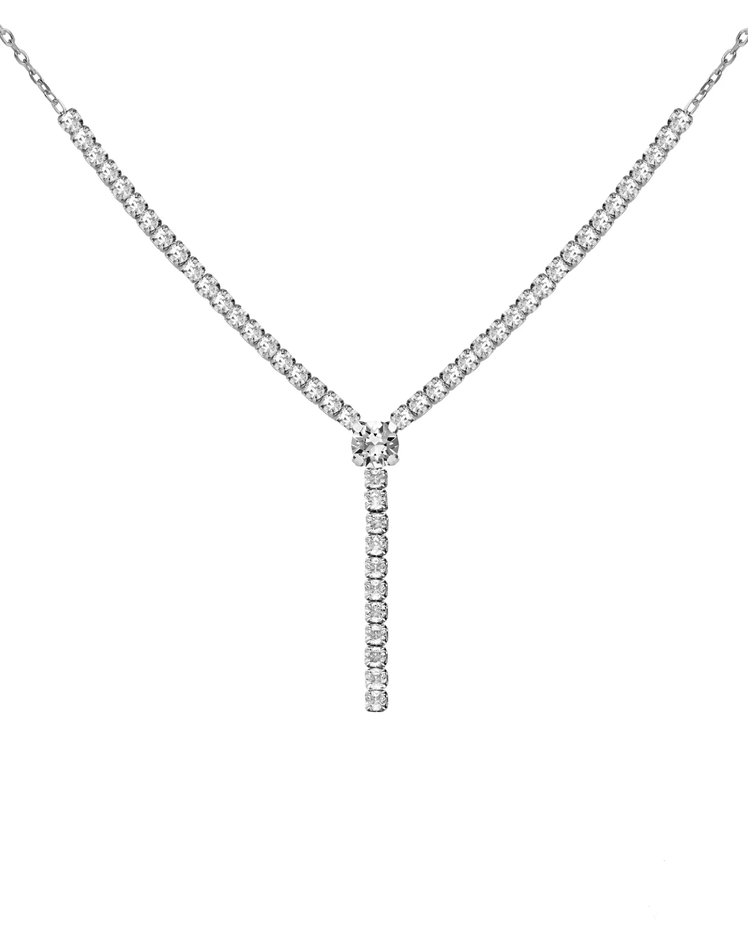 Collar largo Move con cristales riviere blanco en Plata baño Rodio