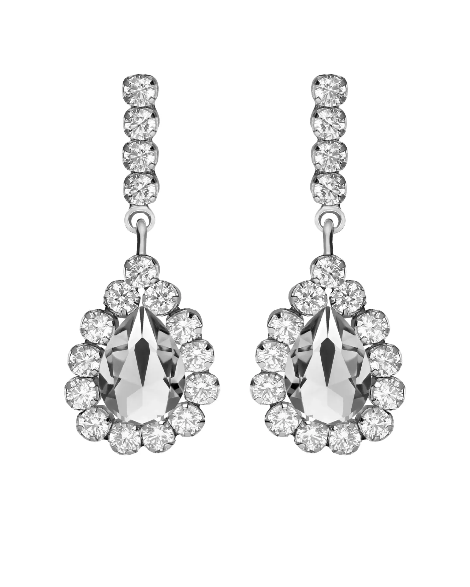 Pendientes cortos Move con cristales riviere blanco en Plata baño Rodio