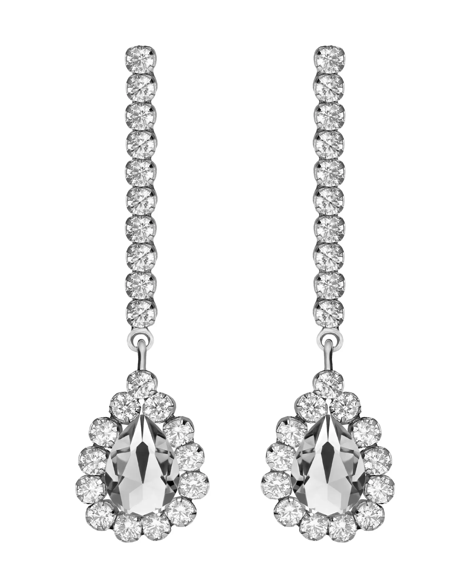 [A5862-07HT] Pendientes largos Move con cristales riviere blanco en Plata baño Rodio