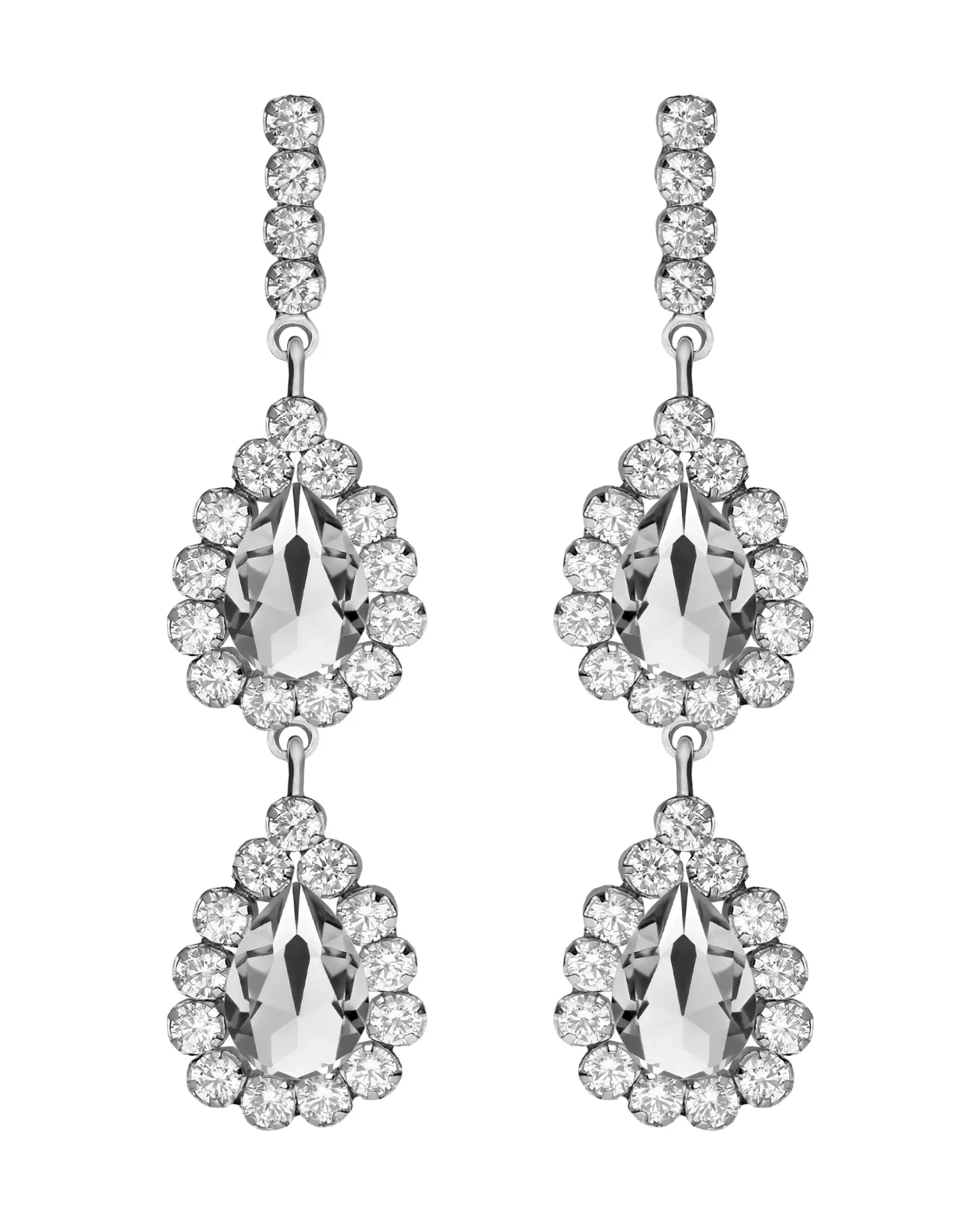 Pendientes largos Move dobles con cristales riviere blanco en Plata baño Rodio