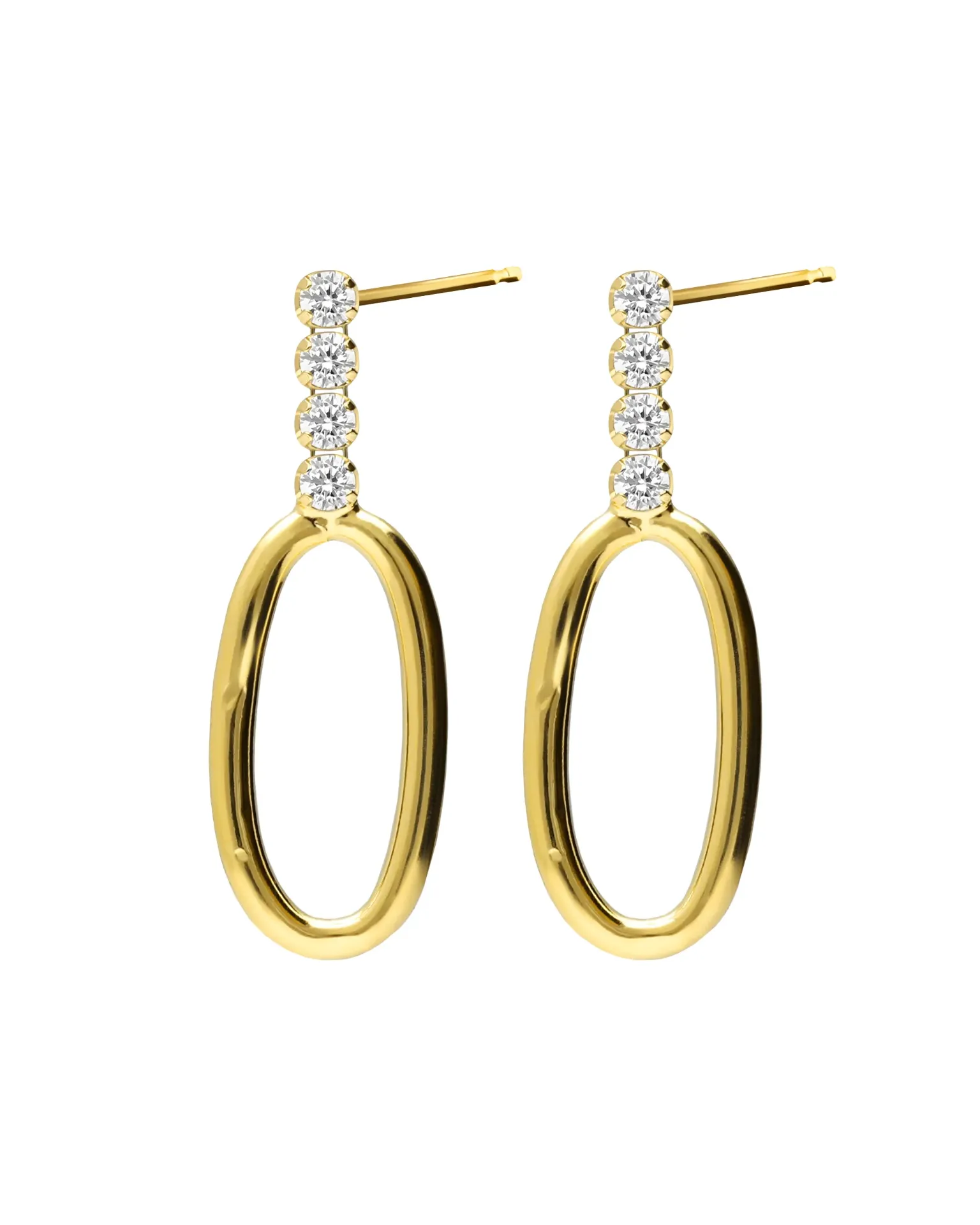 Pendientes cortos Fade oval con cristales riviere blanco en Plata
