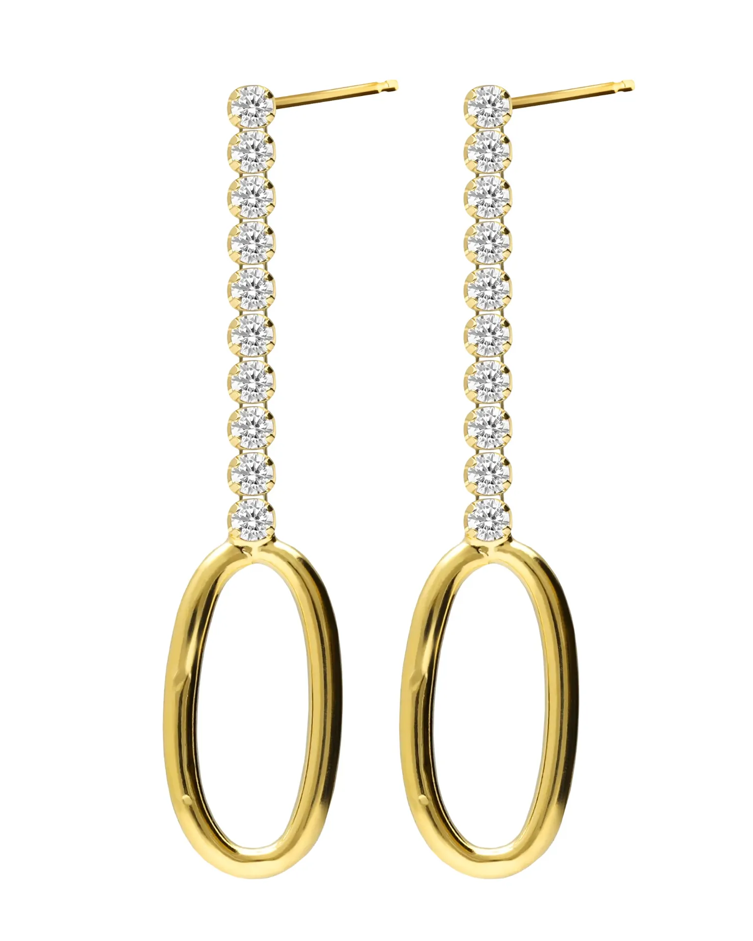 Pendientes largos Fade oval con cristales riviere blanco en Plata