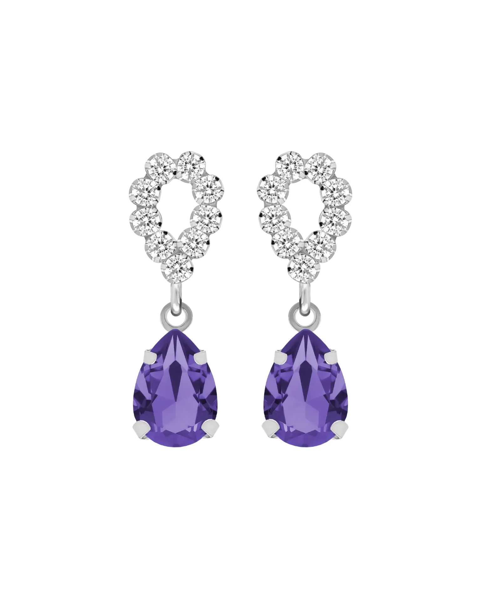 Pendientes cortos Move lágrima con cristales riviere blanco en Plata baño Rodio