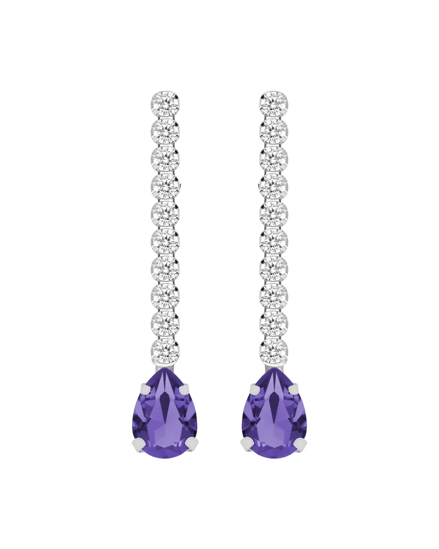 Pendientes largos Move lágrima con cristales riviere blanco en Plata baño Rodio