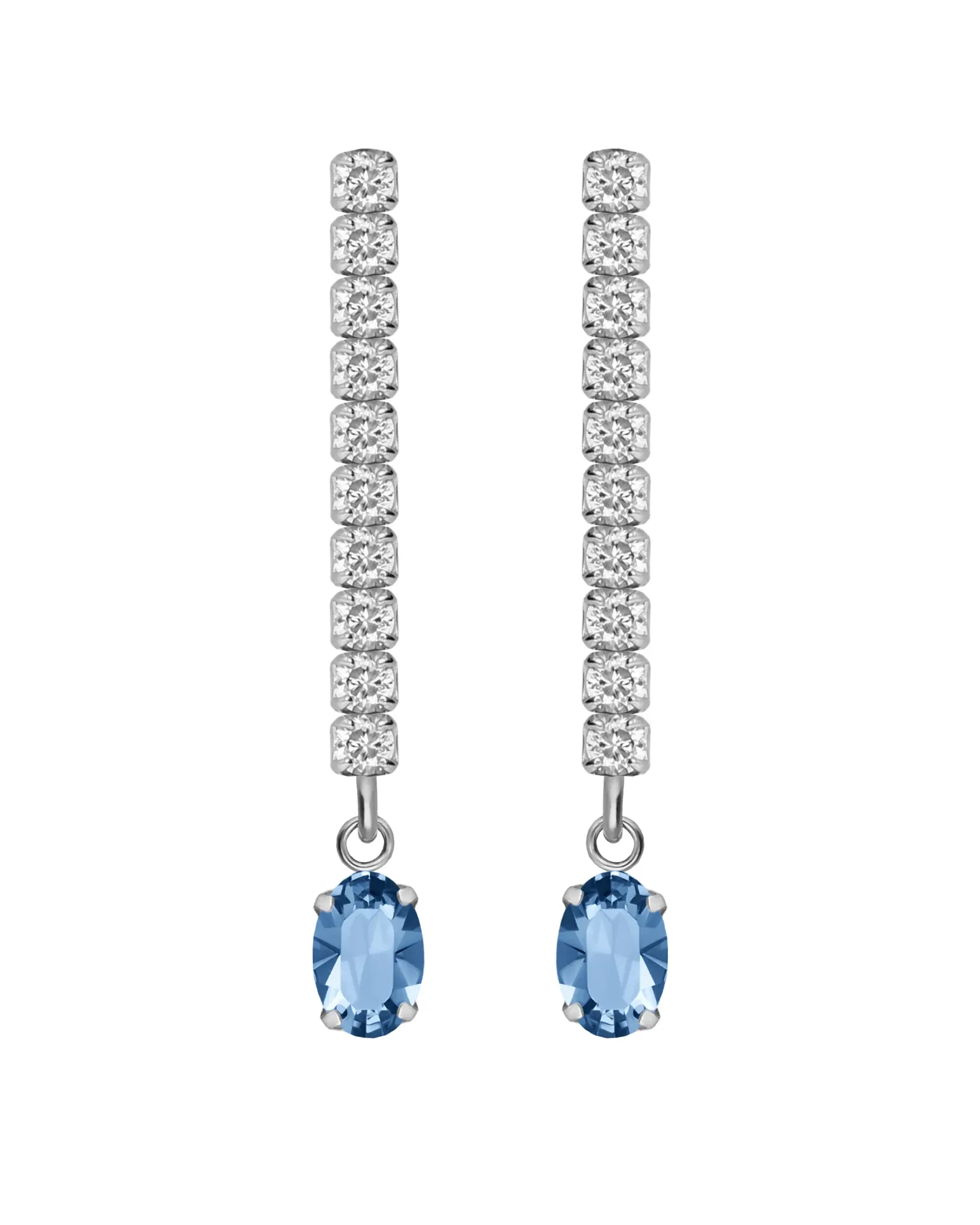 Pendientes largos Forever con cristales riviere blanco en Plata baño Rodio
