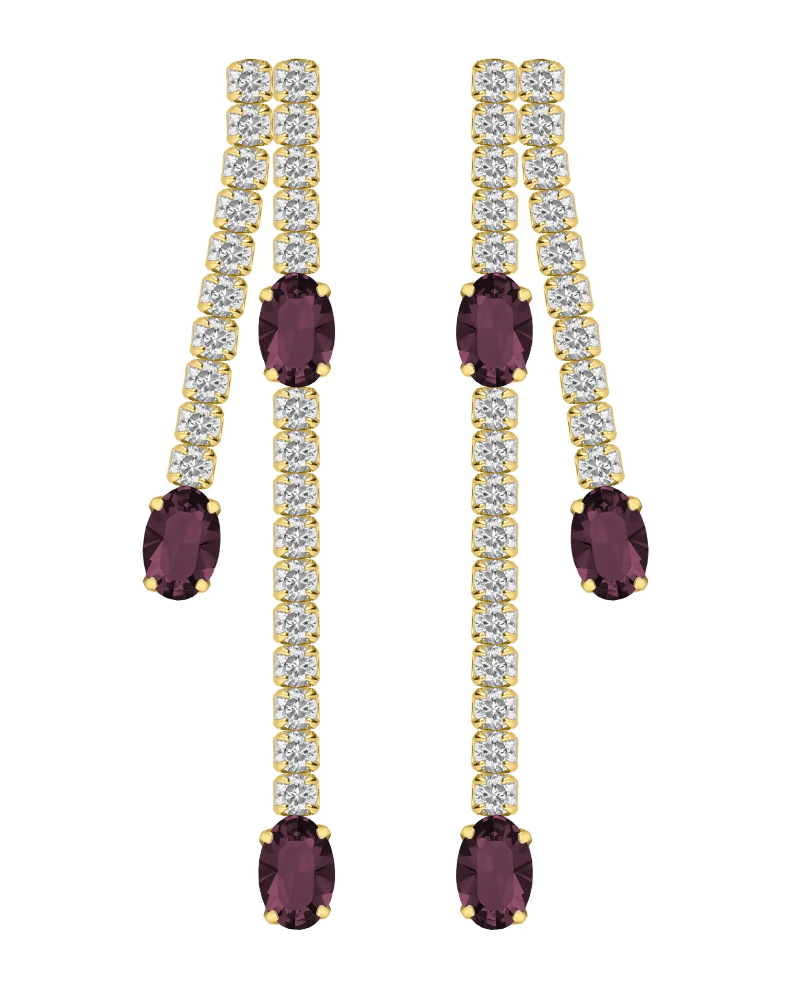 Pendientes largos Forever doble con cristales riviere blanco en Plata baño Oro