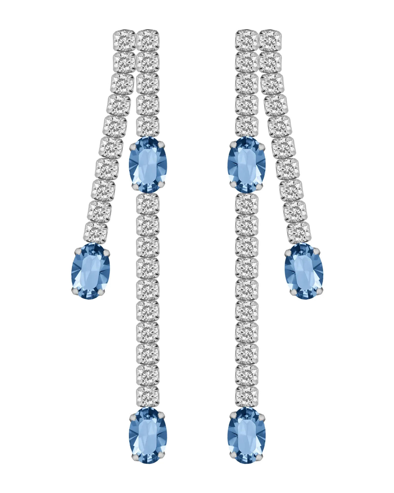 Pendientes largos Forever doble con cristales riviere blanco en Plata baño Rodio