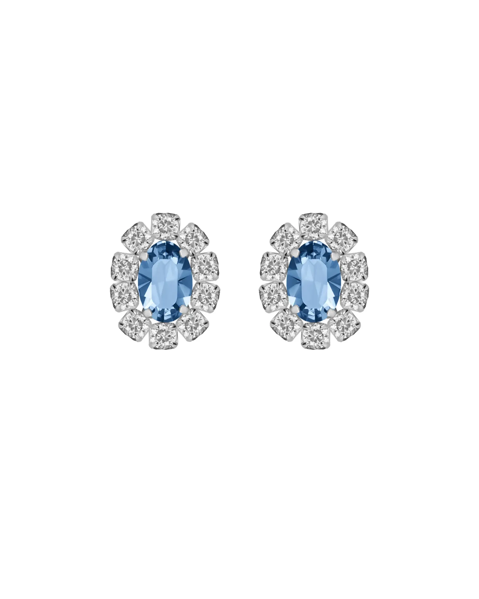 Pendientes botón Forever rosetón con cristales riviere blanco en Plata baño Rodio