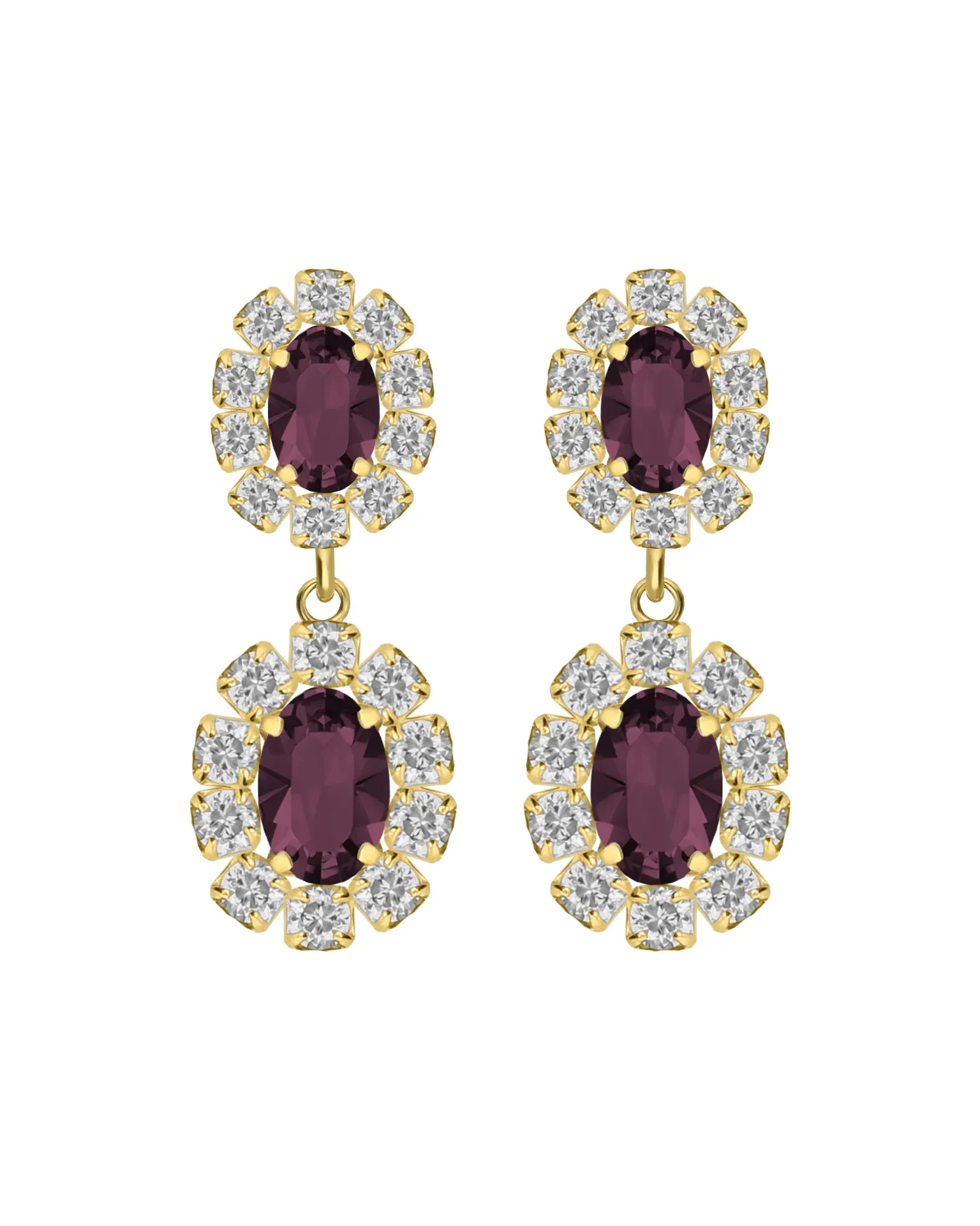 Pendientes cortos Forever rosetón doble con cristales riviere blanco en Plata baño Oro