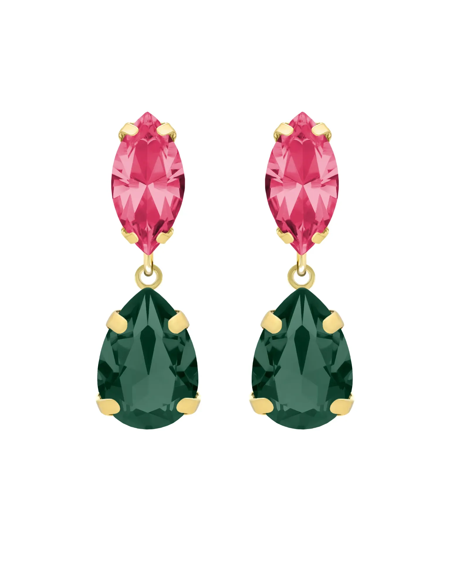 Pendientes cortos Eternal lágrima con cristal en Plata baño Oro