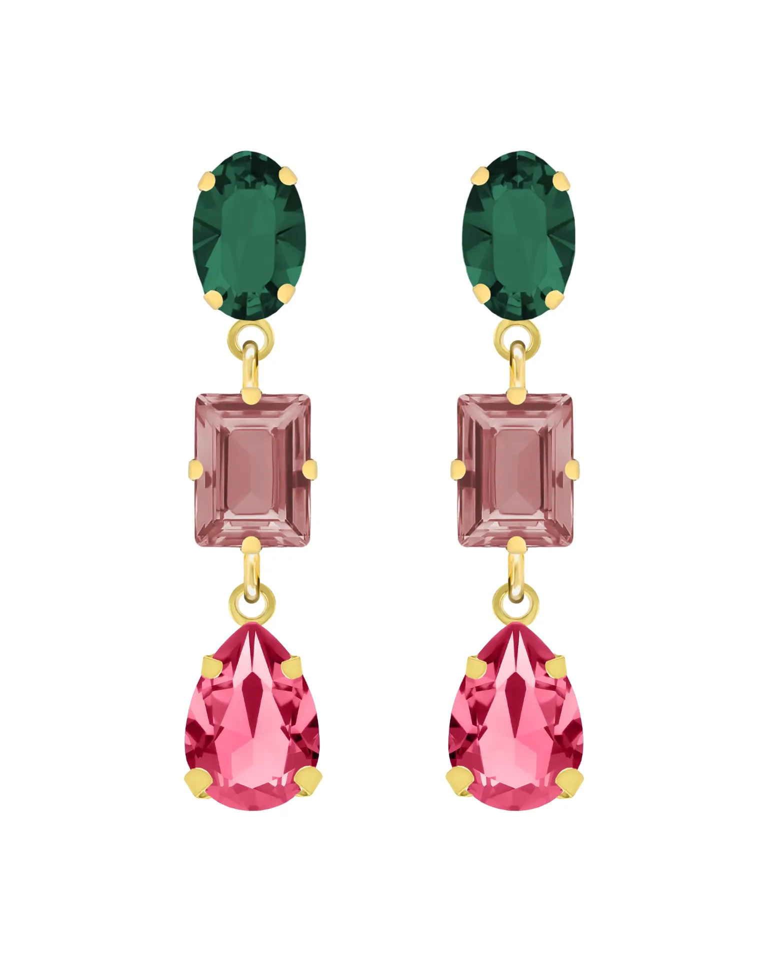 Pendientes cortos Eternal con cristal multicolor en Plata baño Oro