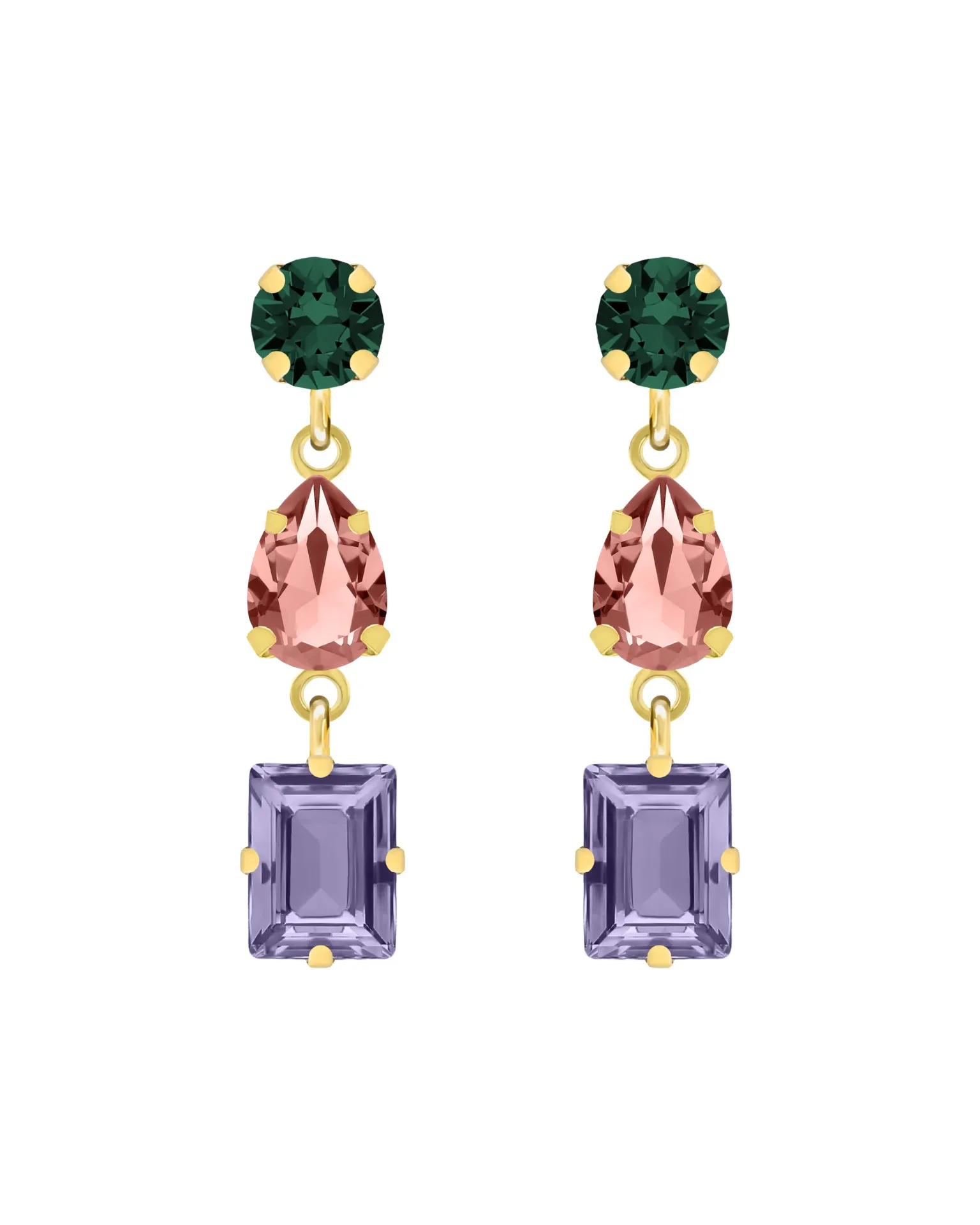 Pendientes cortos Eternal con cristal multicolor en Plata baño Oro