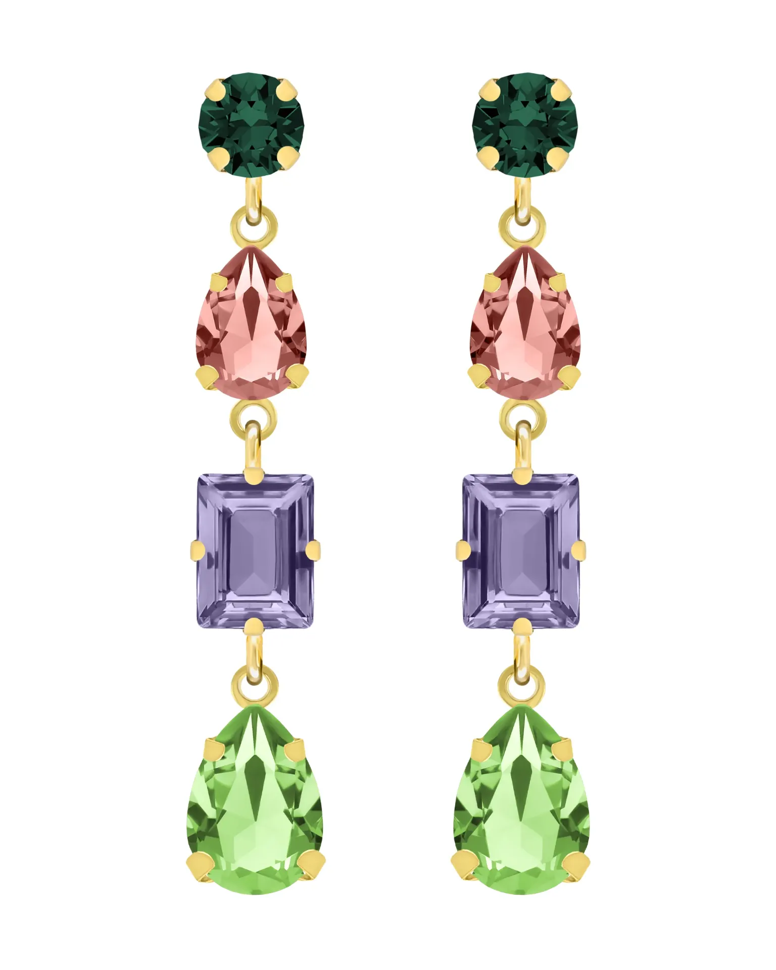 Pendientes largos Eternal con cristal multicolor en Plata baño Oro