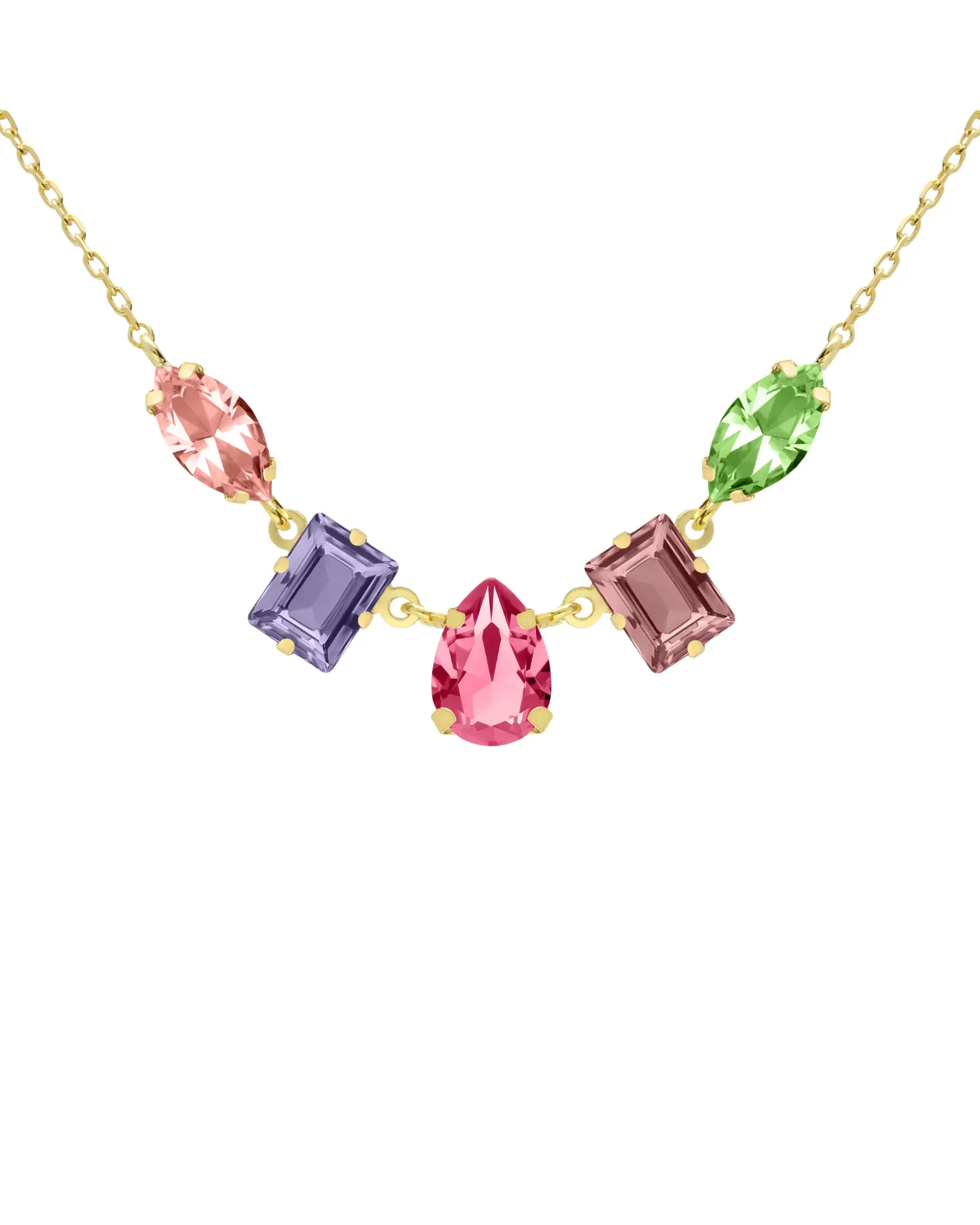 Collar corto Eternal lágrima con cristal multicolor en Plata baño Oro
