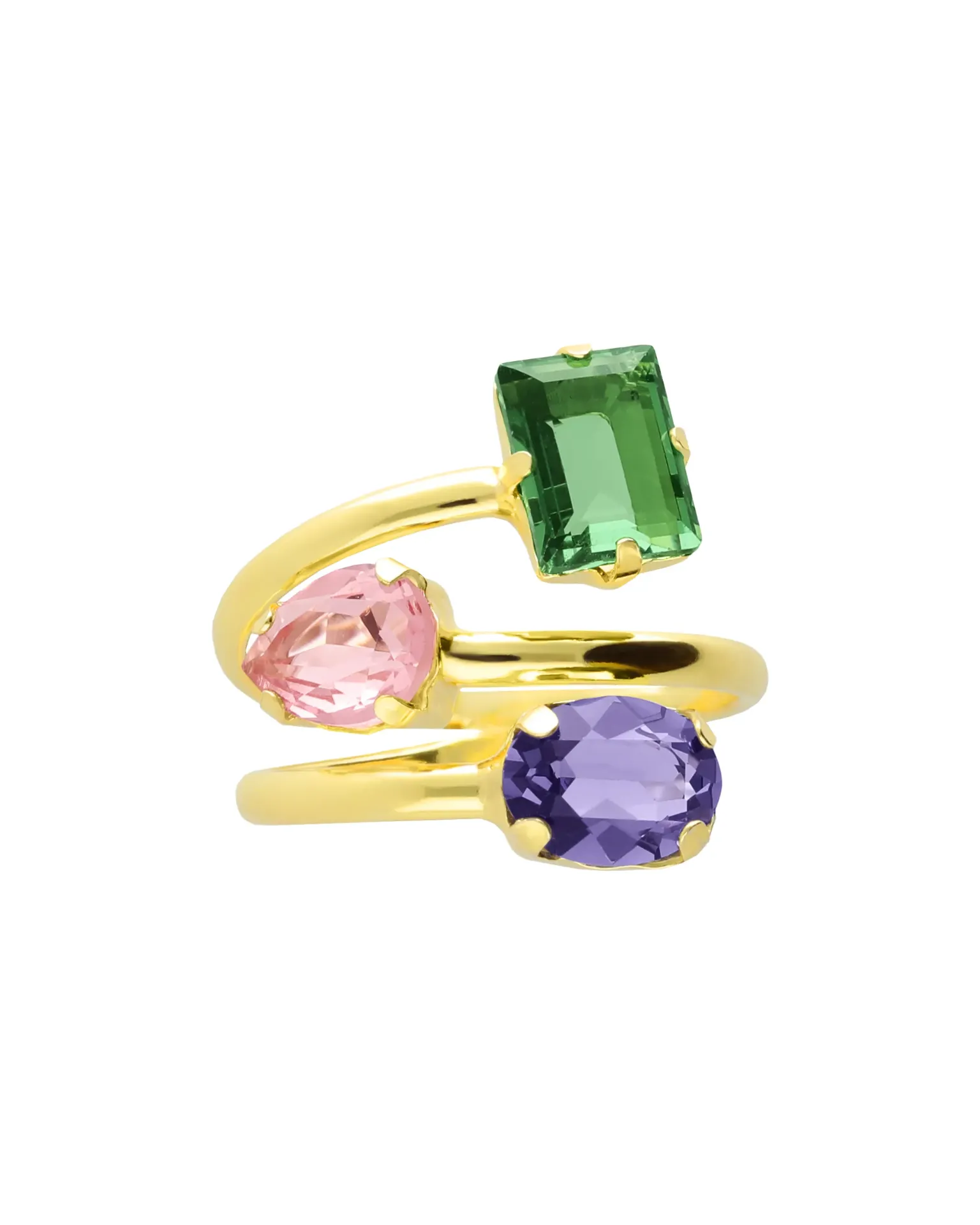 Anillo ajustable espiral Eternal con cristal multicolor en Plata baño Oro