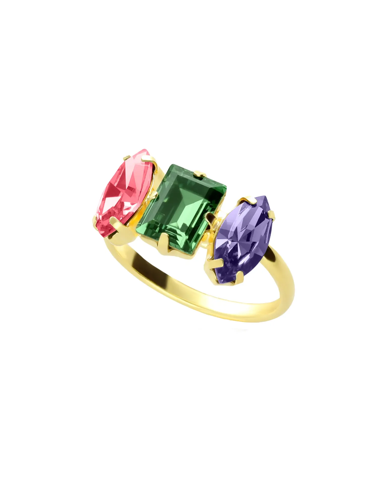Anillo ajustable Eternal con cristal multicolor en Plata baño Oro