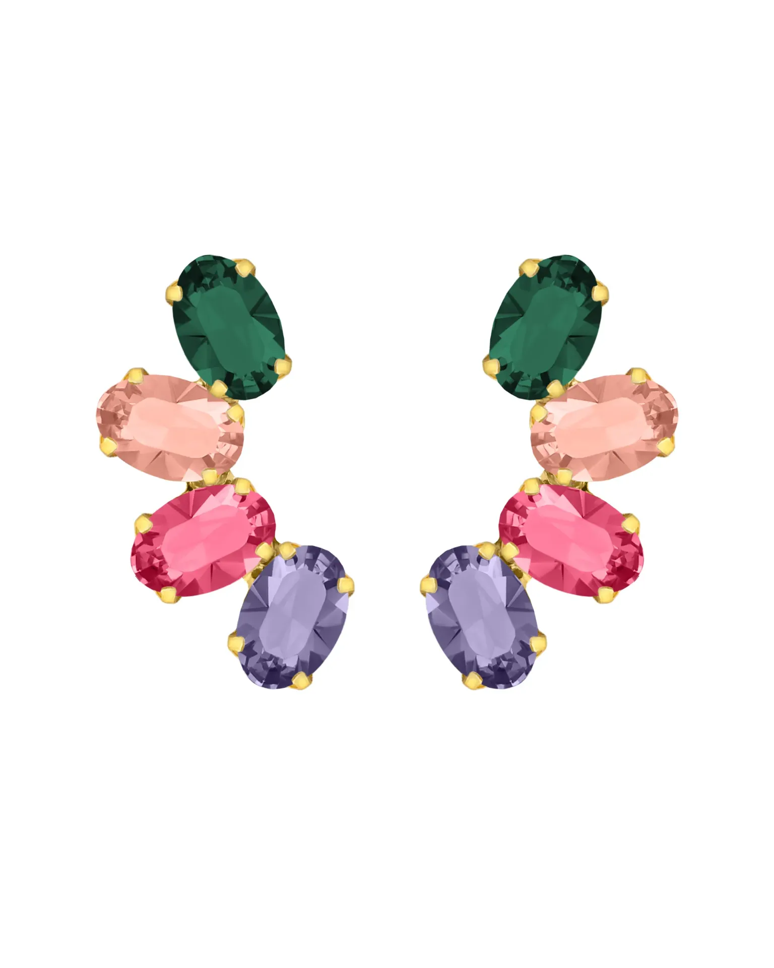 Pendientes botón Eternal hoja con cristal multicolor en Plata baño Oro
