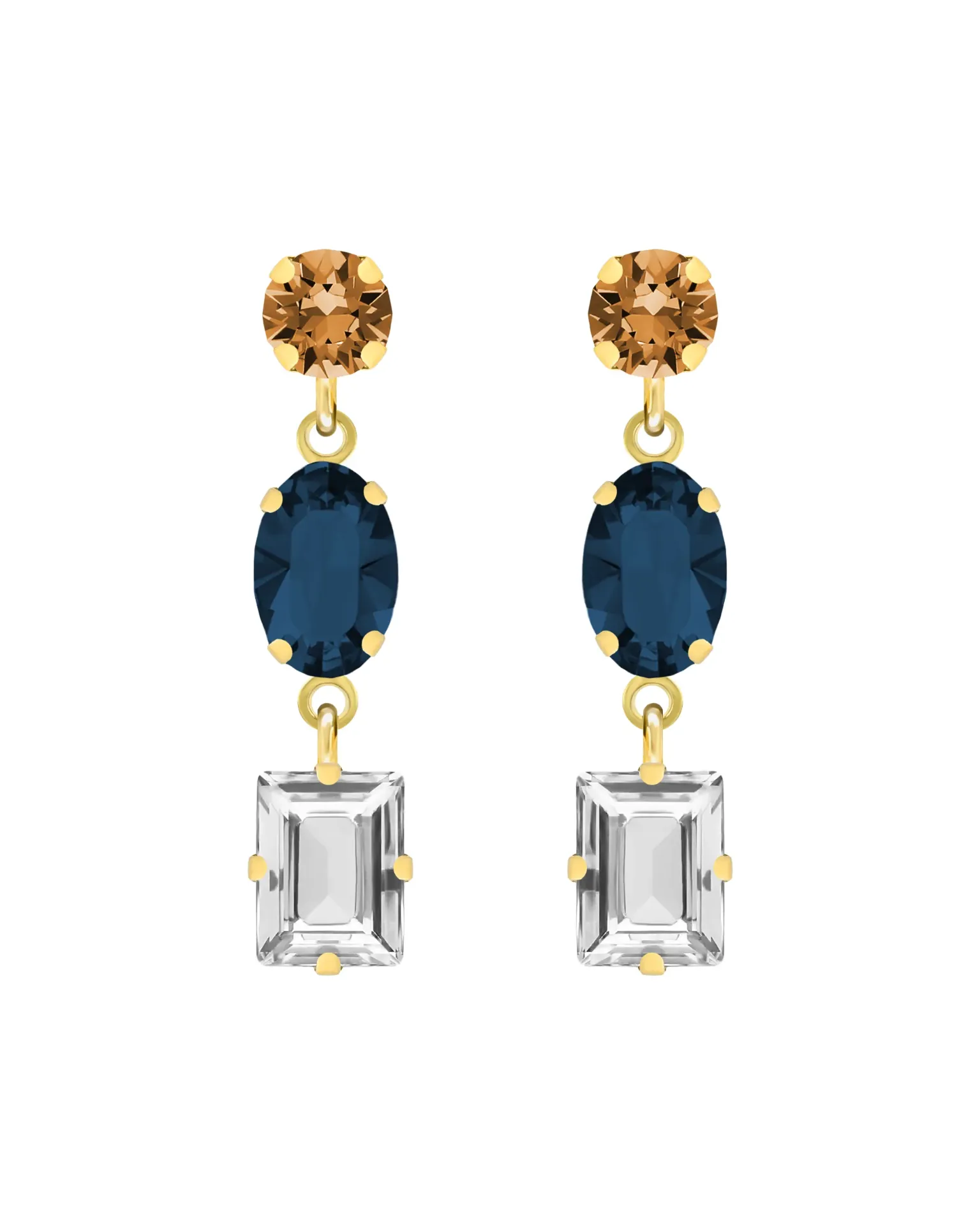 Pendientes cortos Eternal con cristal multicolor en Plata baño Oro