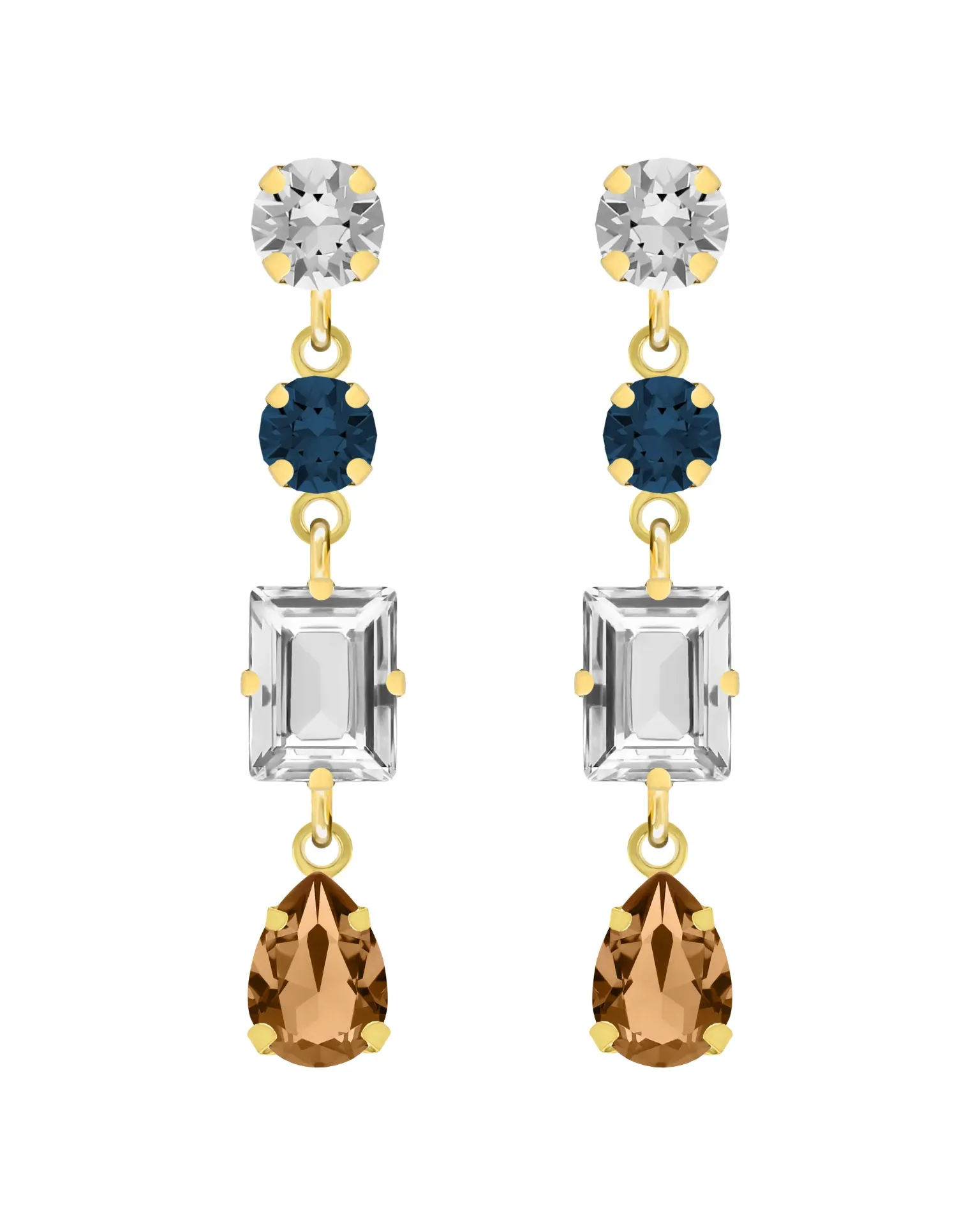 Pendientes largos Eternal con cristal multicolor en Plata baño Oro