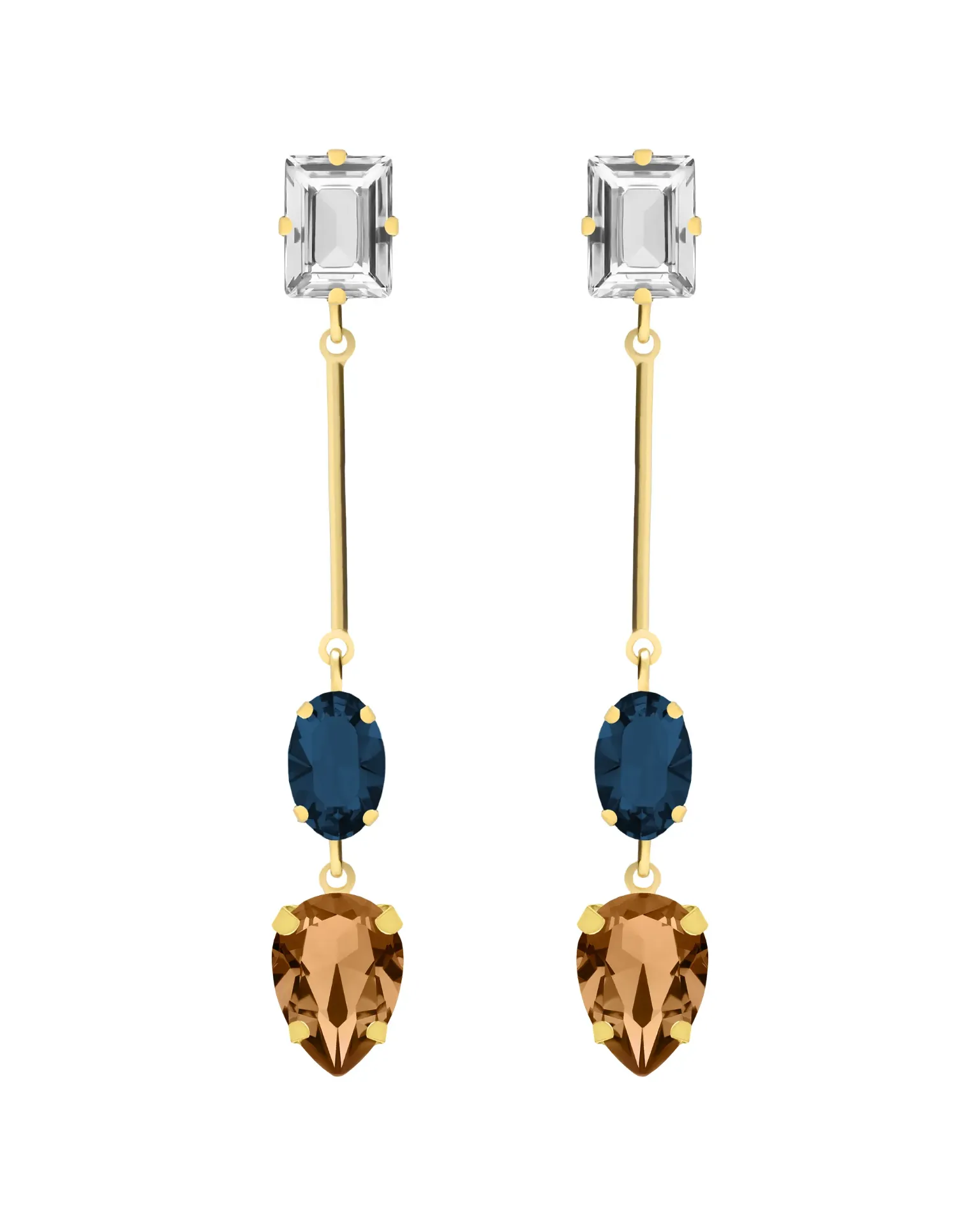 Pendientes largos Eternal lágrima con cristal multicolor en Plata baño Oro