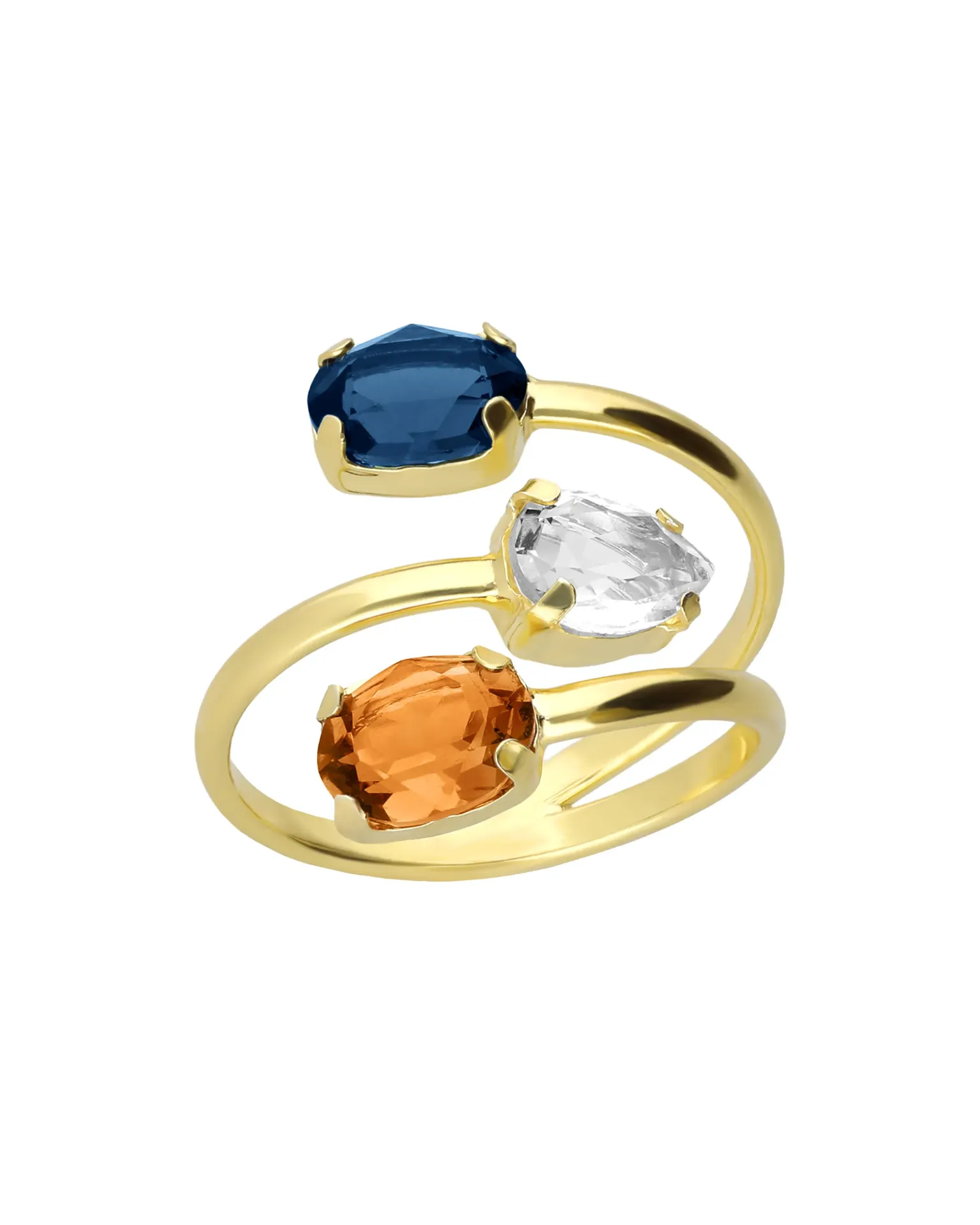Anillo ajustable espiral Eternal con cristal multicolor en Plata baño Oro