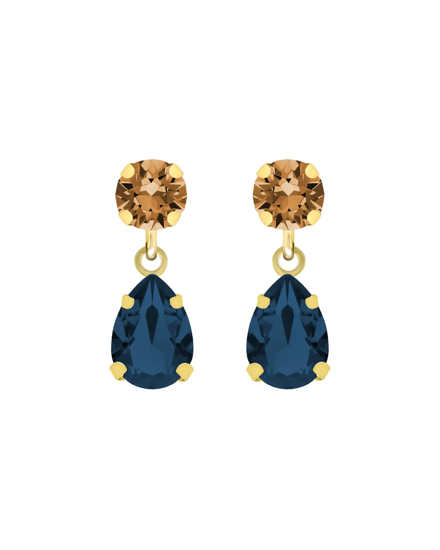 Pendientes cortos Eternal lágrima con cristal en Plata baño Oro