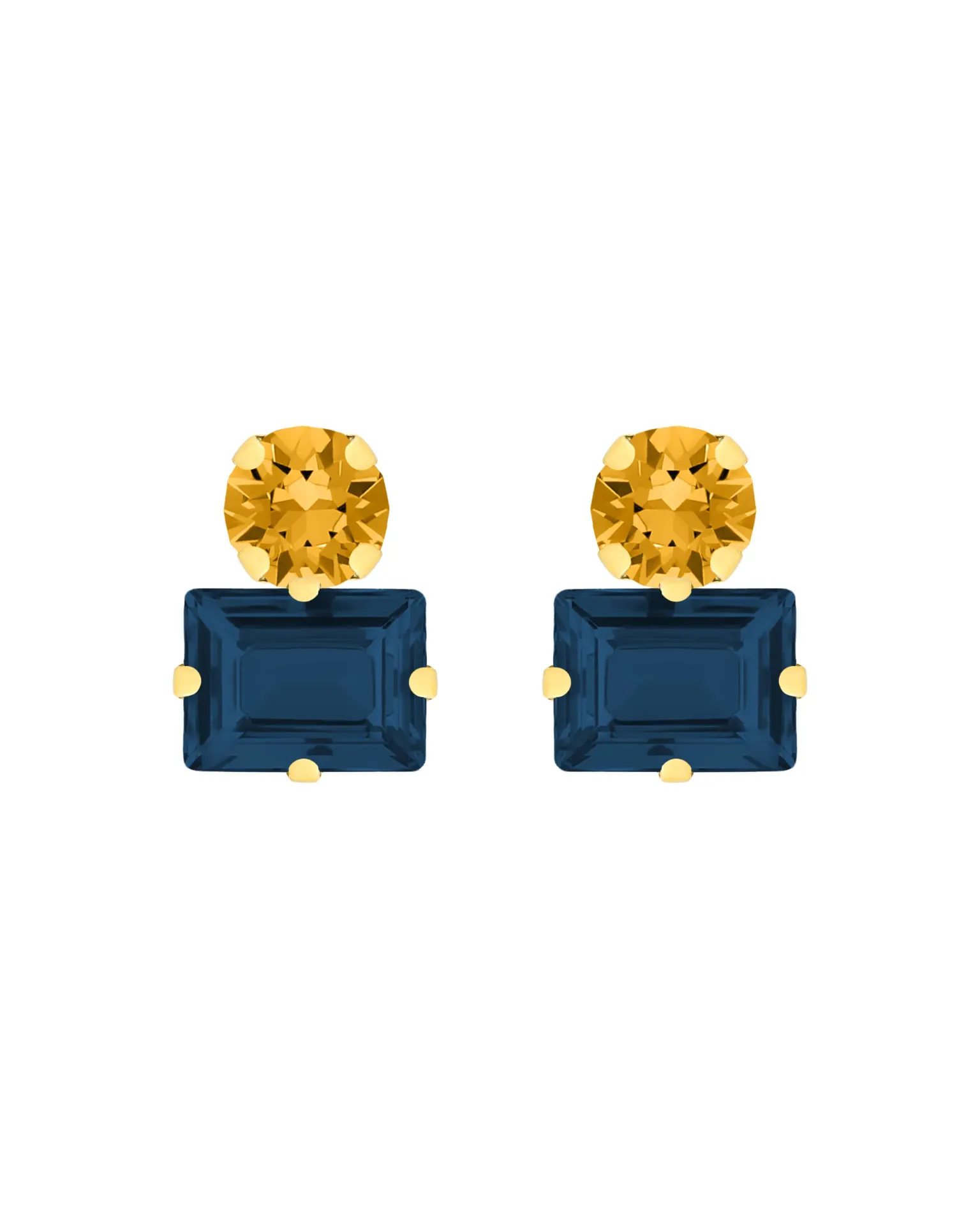 [A5899-44DT] Pendientes botón Eternal rectángulo con cristal en Plata baño Oro