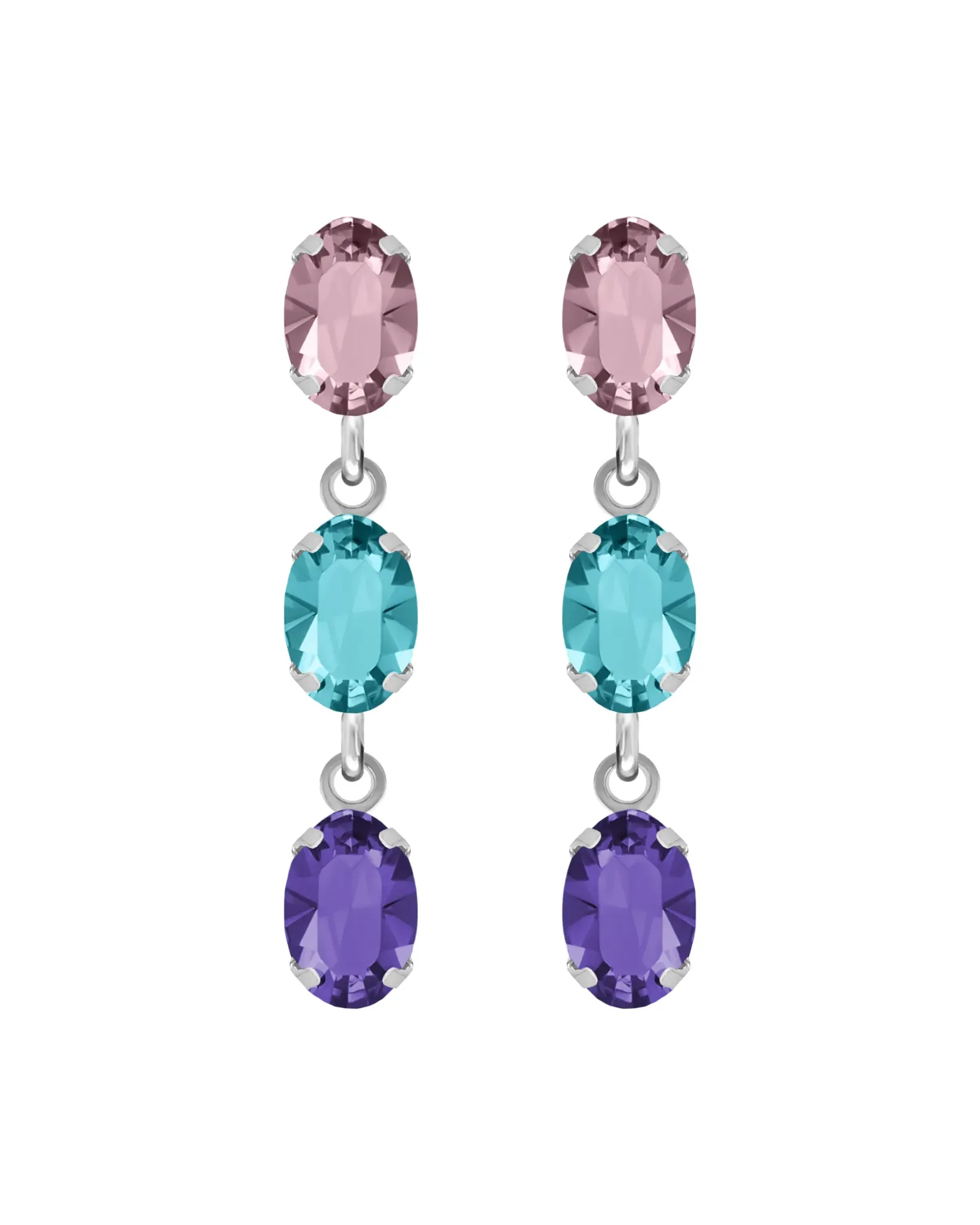 Pendientes cortos Eternal con cristal multicolor en Plata baño Rodio