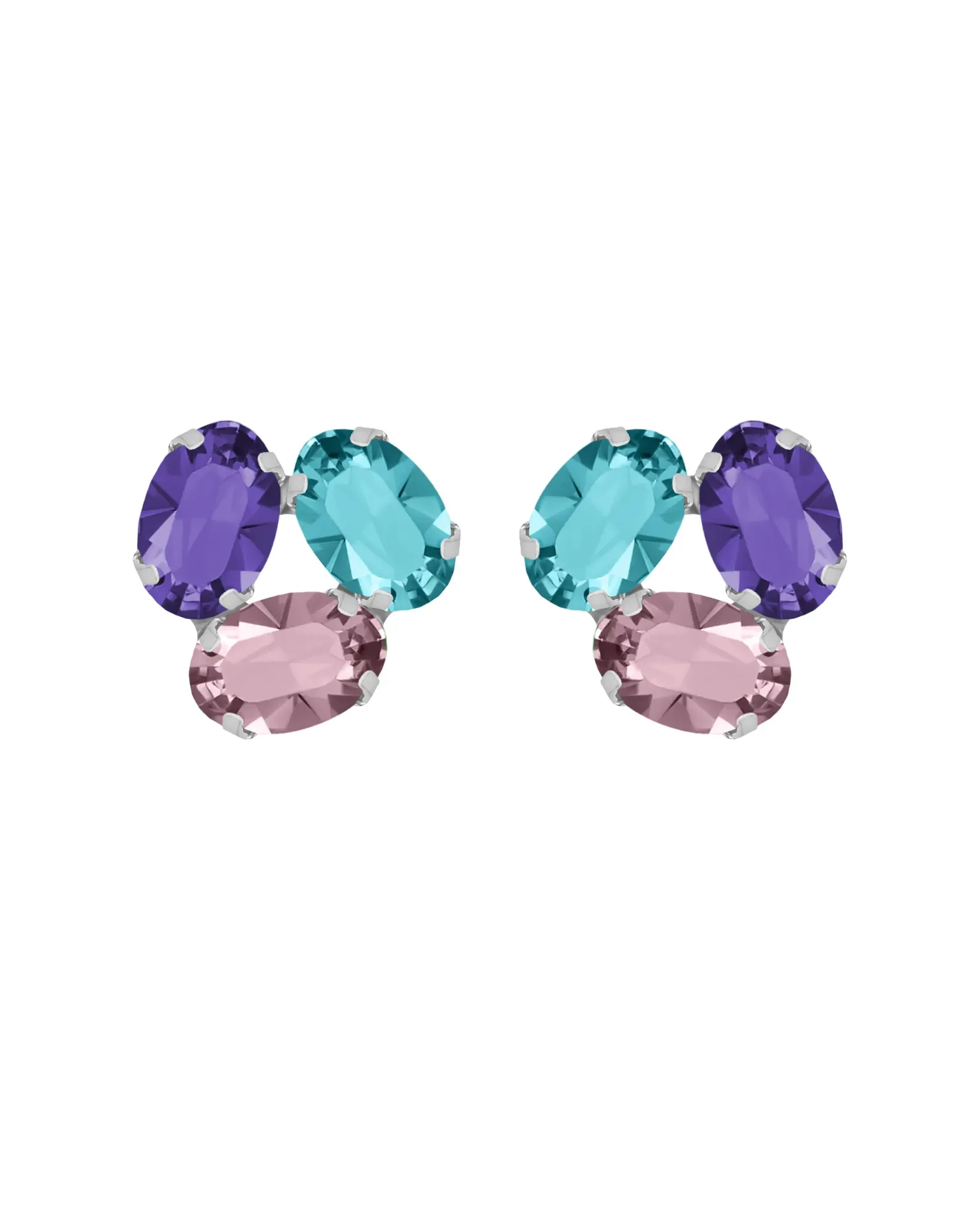 Pendientes botón Eternal con cristal multicolor en Plata baño Rodio