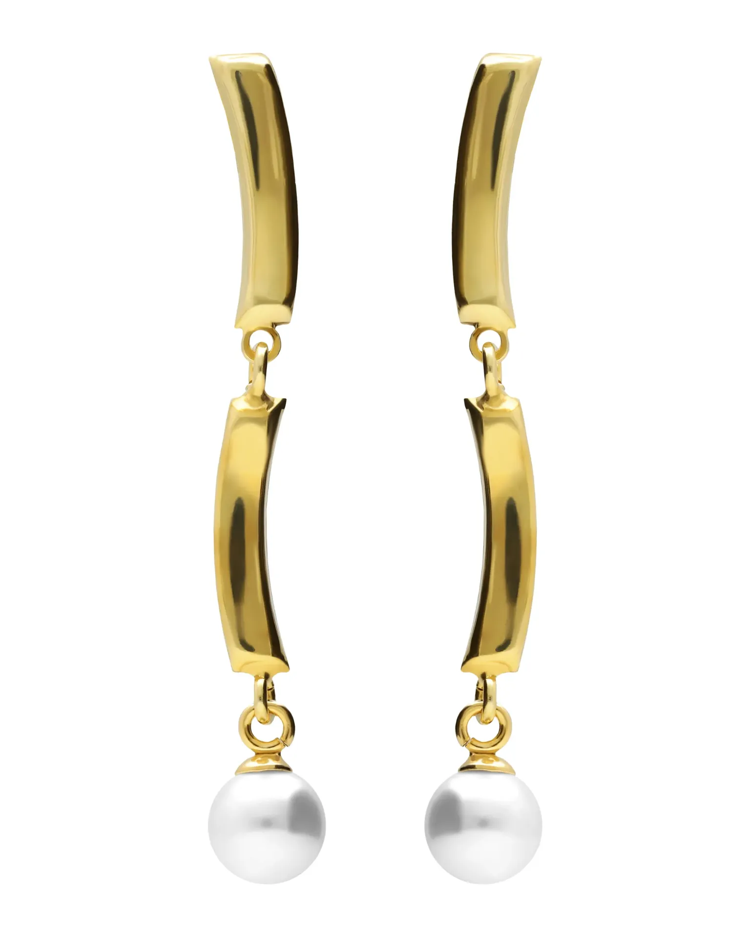 Pendientes largos Ephemeral con perla en Plata baño Oro
