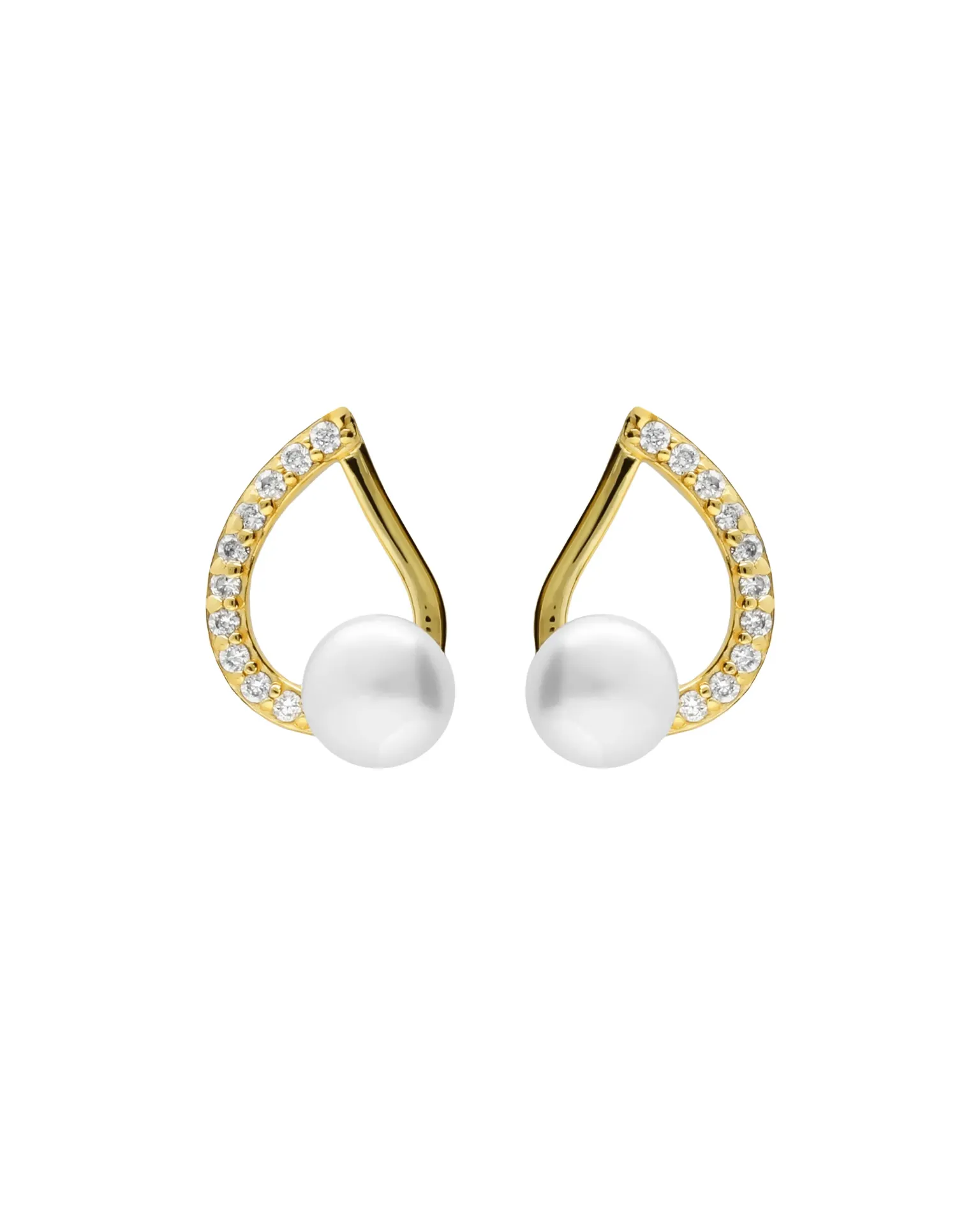Pendientes botón Ephemeral con perla cultivada y circonita en Plata baño Oro