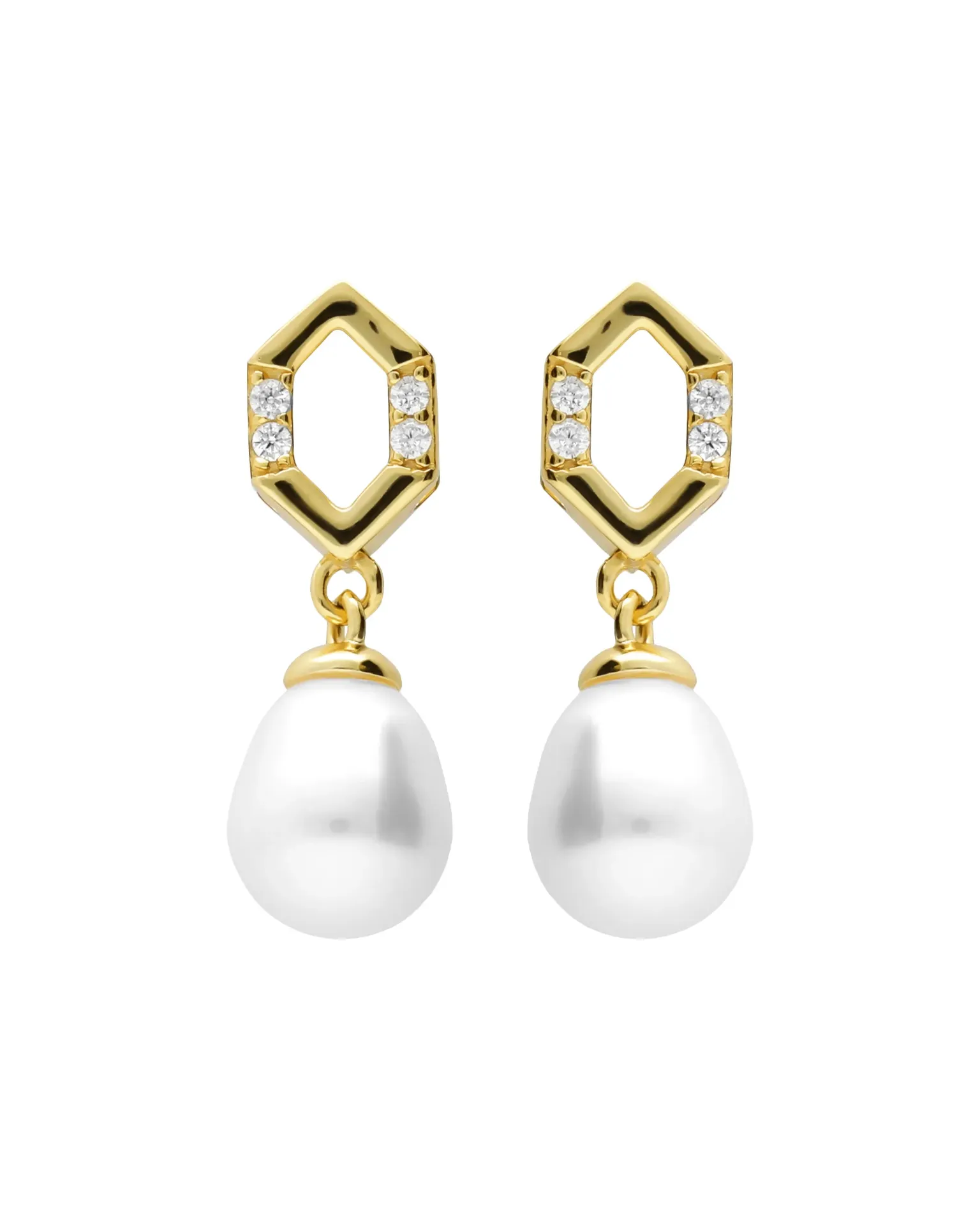 Pendientes cortos Ephemeral con perla cultivada en Plata baño Oro